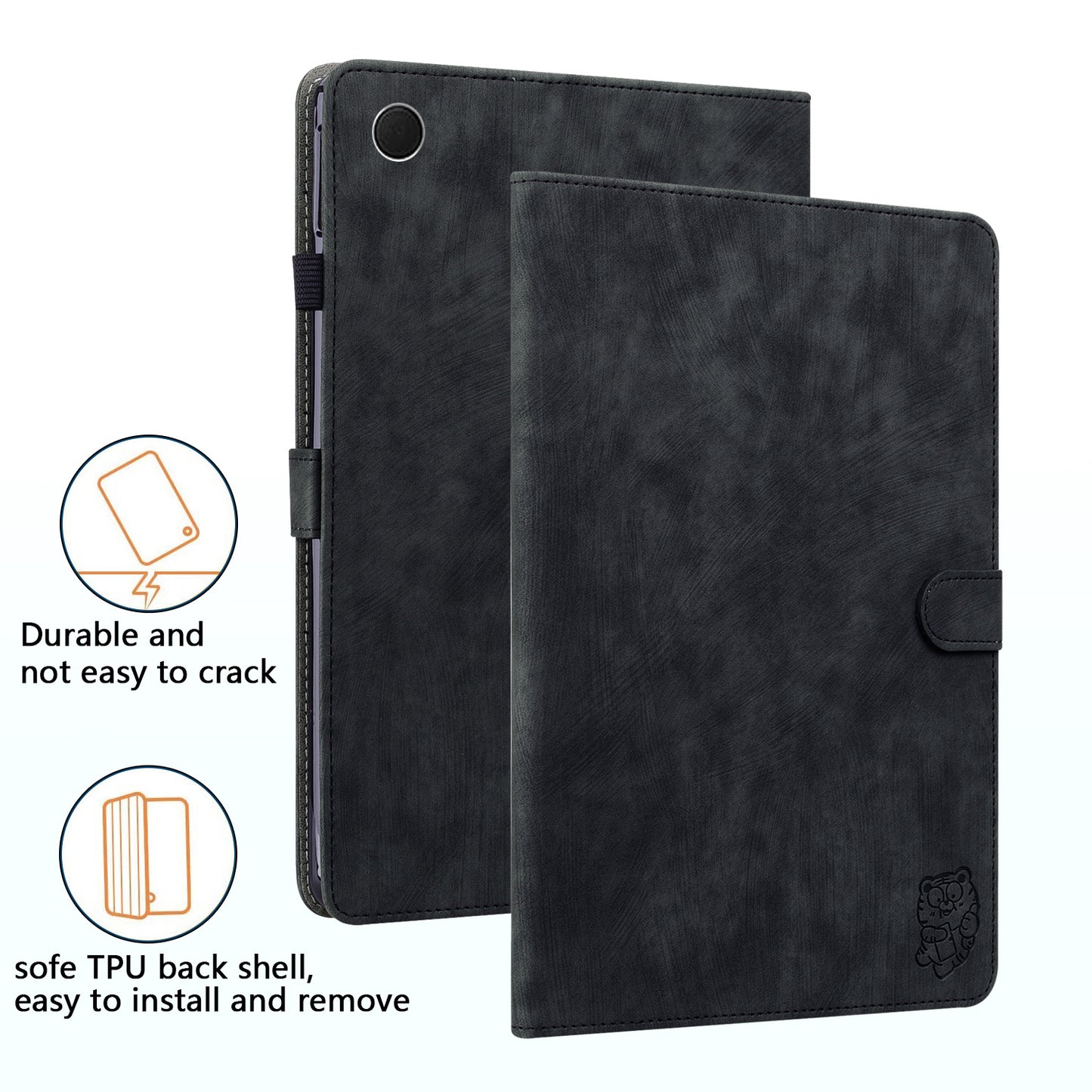 For Samsung Galaxy Tab A9 Leather Cover Cute Tiger Imprint Adjustable Stand Tablet Case