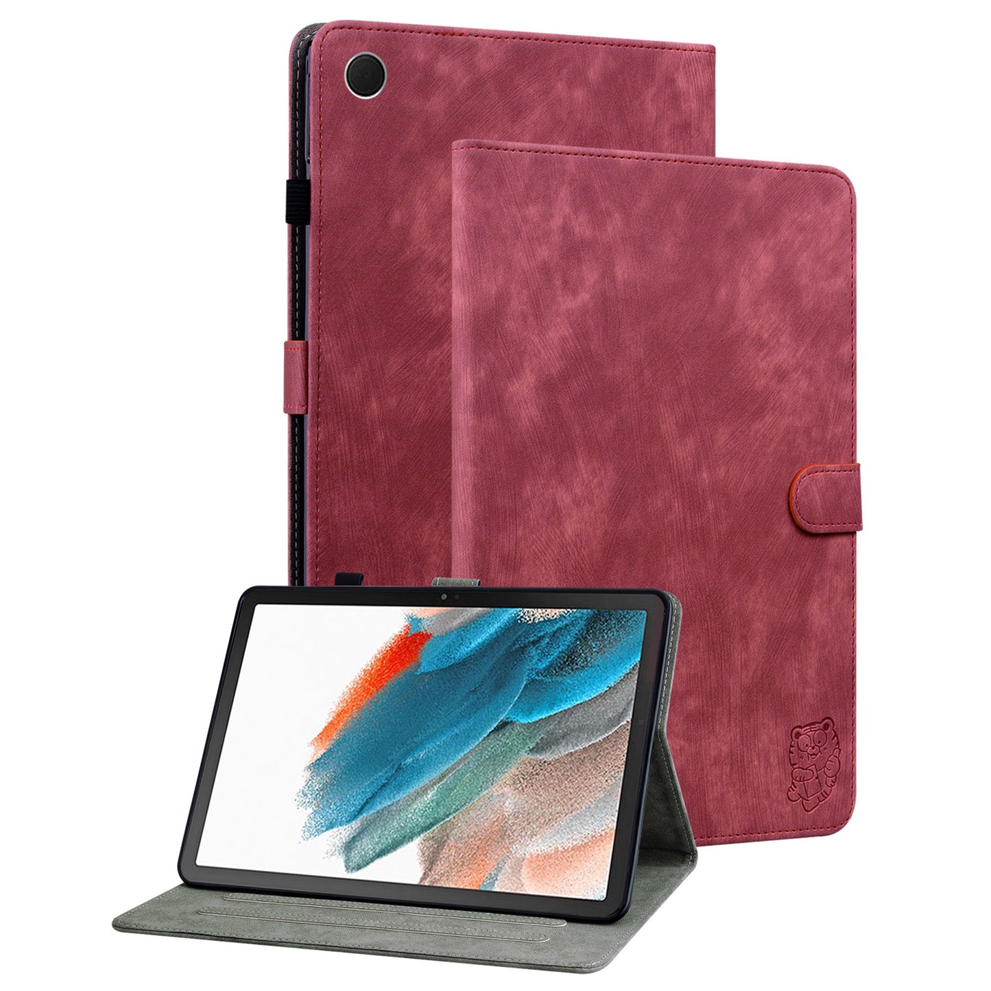 For Samsung Galaxy Tab A9 Leather Cover Cute Tiger Imprint Adjustable Stand Tablet Case