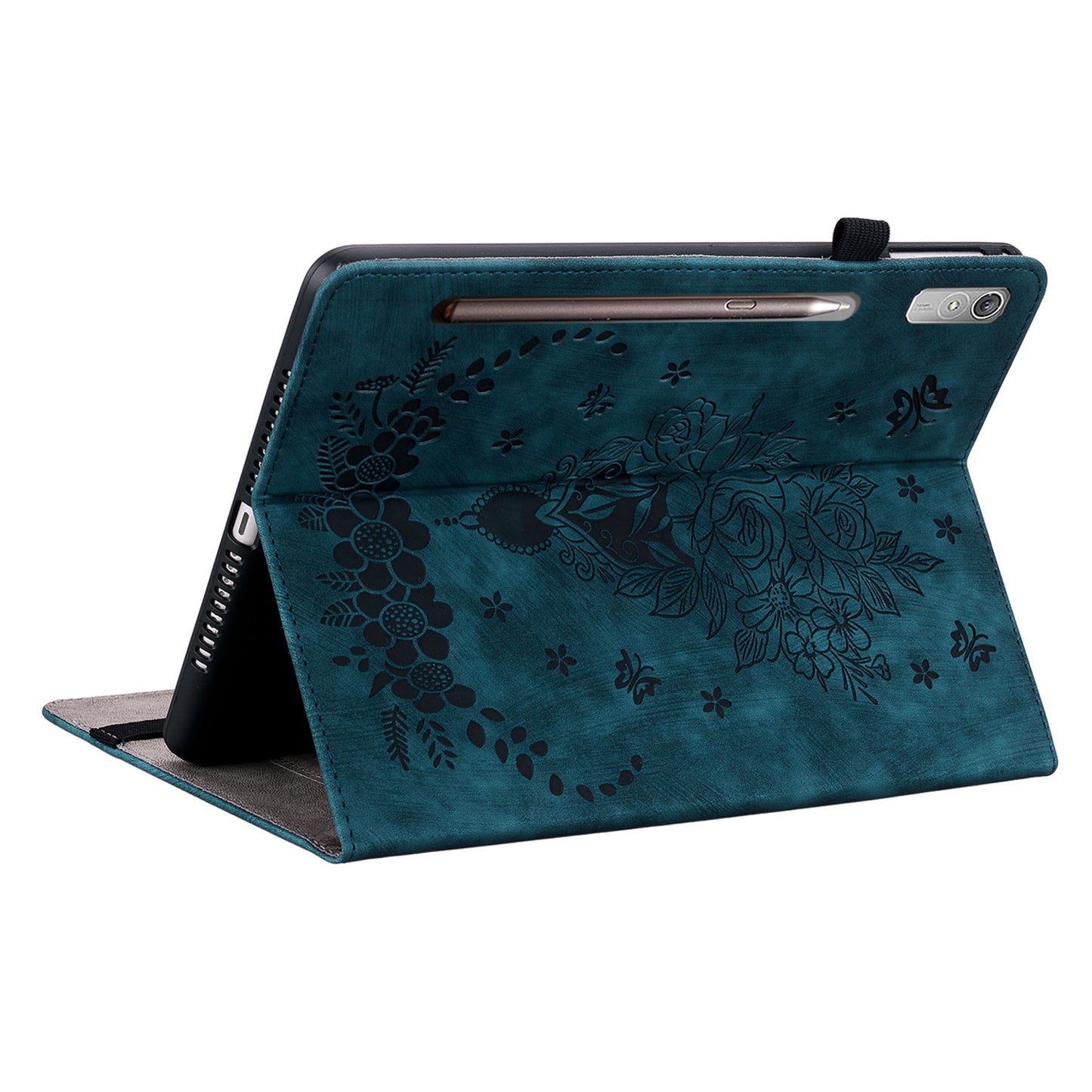 For Lenovo Tab P12 Tablet Cover PU Leather Card Holder Butterfly Rose Imprinted Case