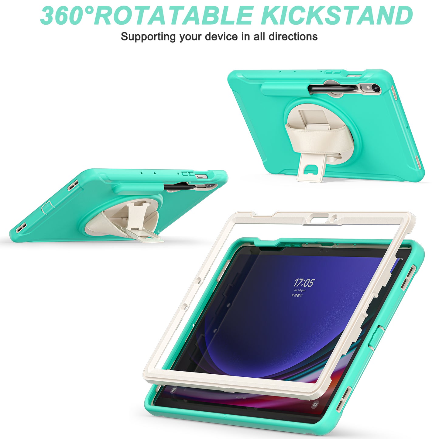 For Samsung Galaxy Tab S9 FE / S7 T870 / S8 X700 / S9 X710 Case PC+TPU Kickstand Tablet Cover with Pen Slot
