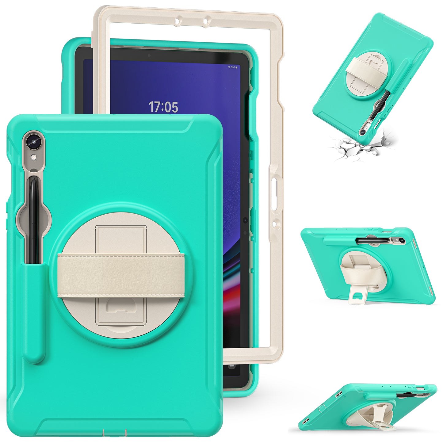 For Samsung Galaxy Tab S9 FE / S7 T870 / S8 X700 / S9 X710 Case PC+TPU Kickstand Tablet Cover with Pen Slot