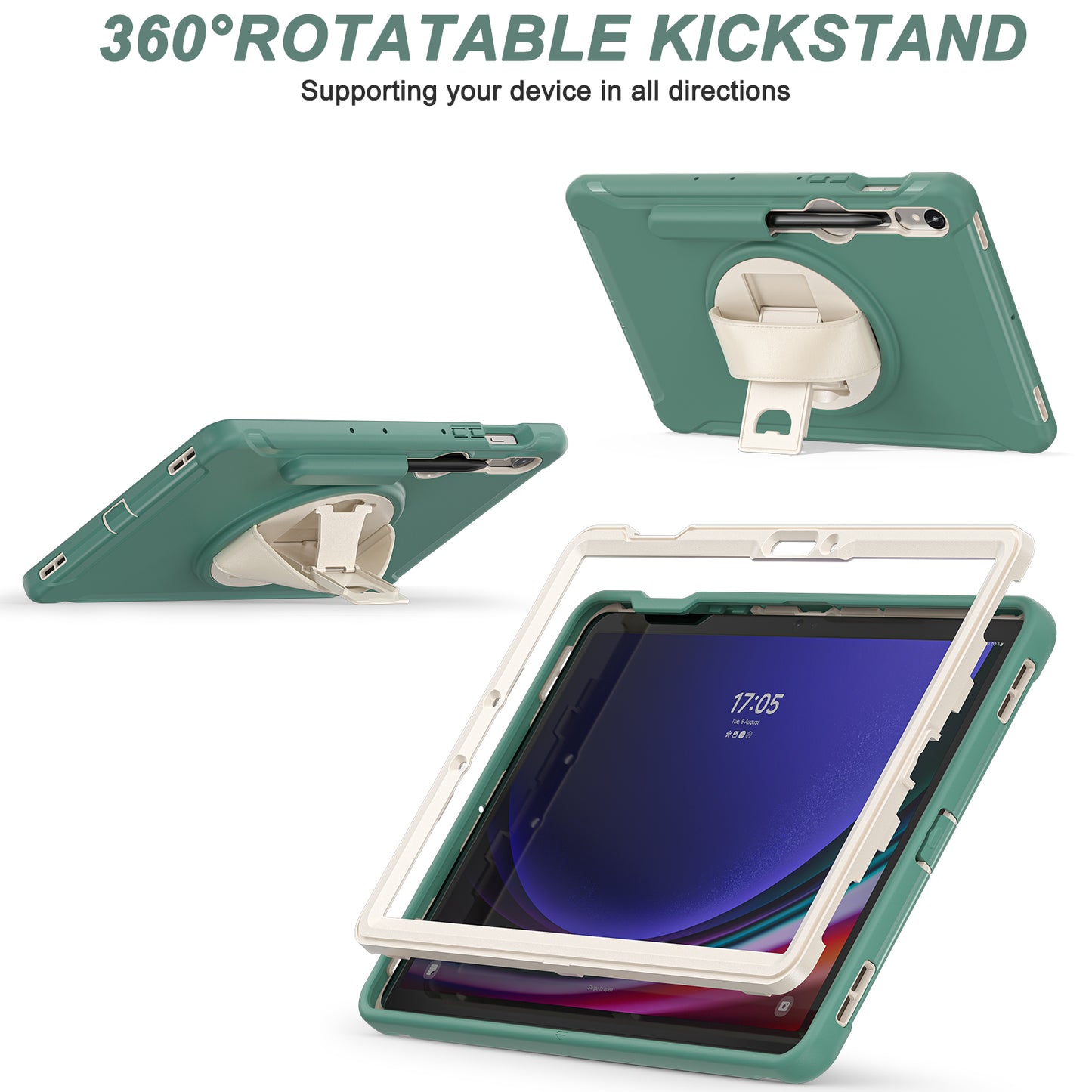 For Samsung Galaxy Tab S9 FE / S7 T870 / S8 X700 / S9 X710 Case PC+TPU Kickstand Tablet Cover with Pen Slot