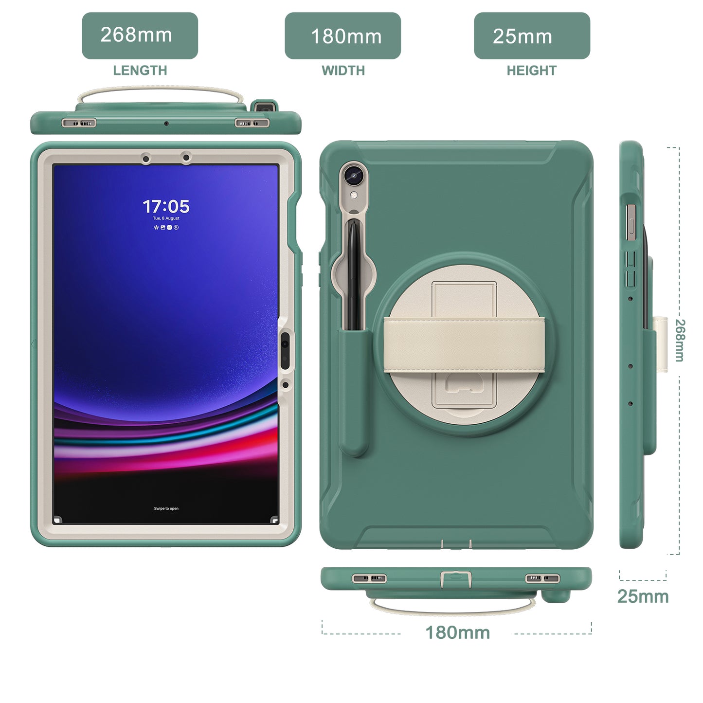 For Samsung Galaxy Tab S9 FE / S7 T870 / S8 X700 / S9 X710 Case PC+TPU Kickstand Tablet Cover with Pen Slot