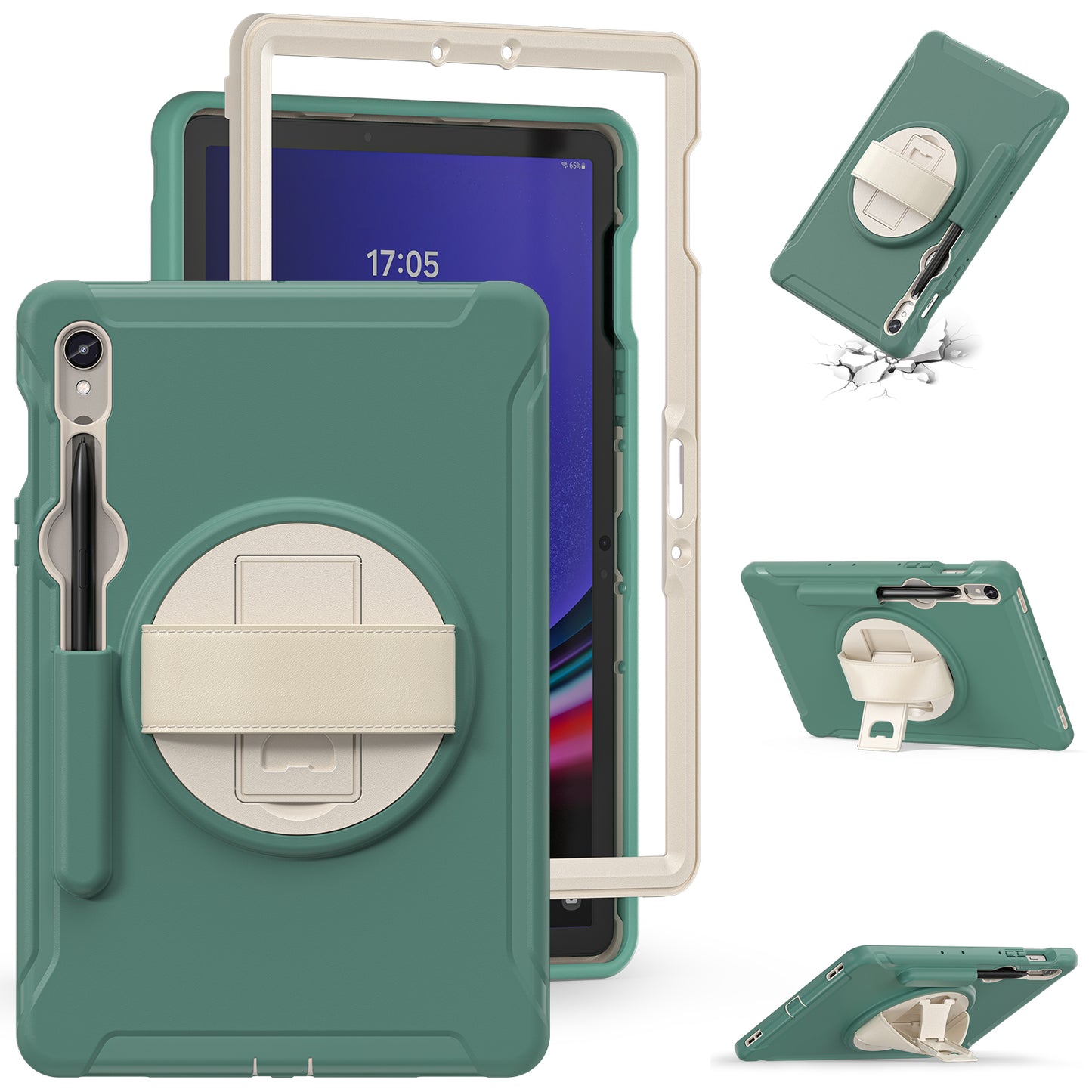 For Samsung Galaxy Tab S9 FE / S7 T870 / S8 X700 / S9 X710 Case PC+TPU Kickstand Tablet Cover with Pen Slot