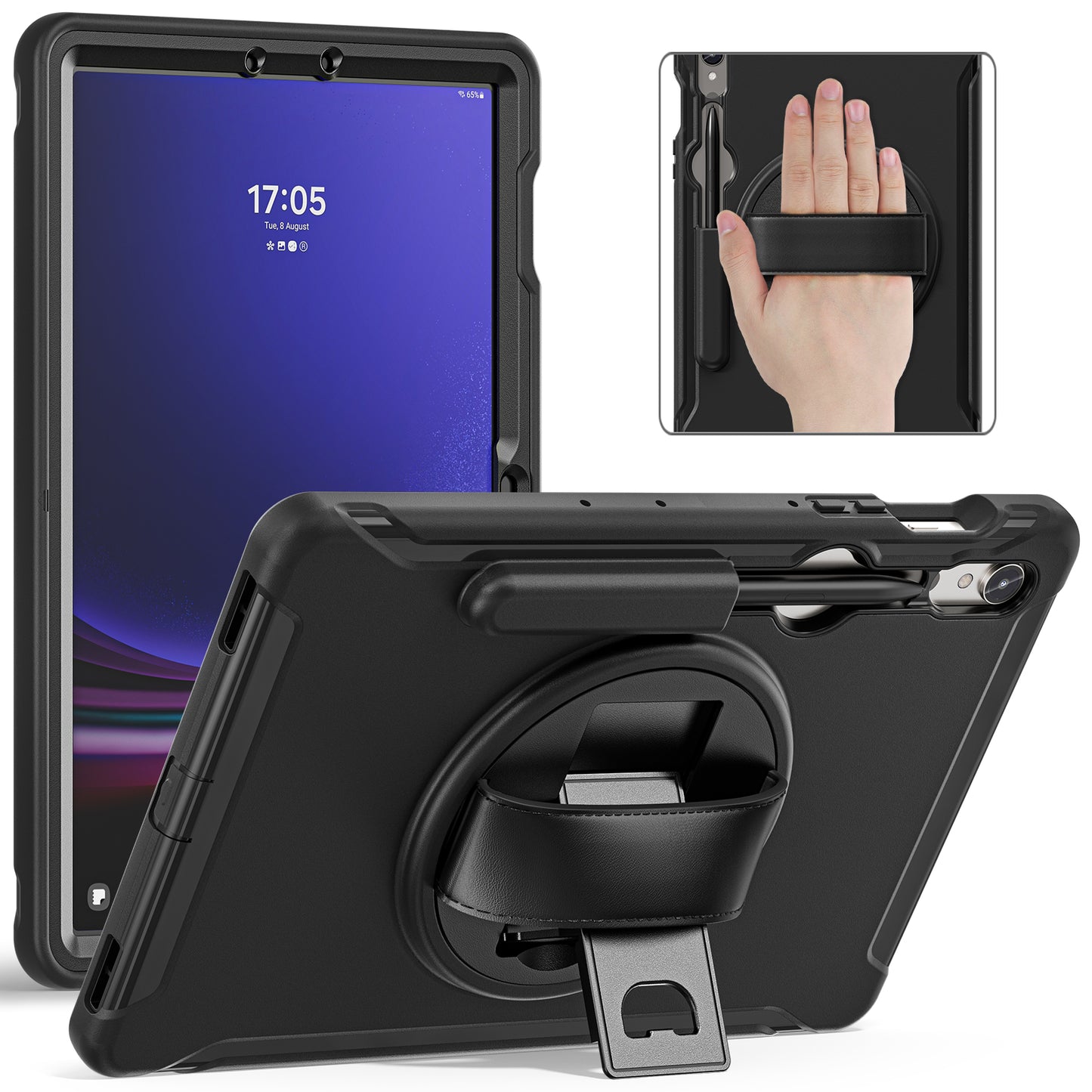 For Samsung Galaxy Tab S9 FE / S7 T870 / S8 X700 / S9 X710 Case PC+TPU Kickstand Tablet Cover with Pen Slot