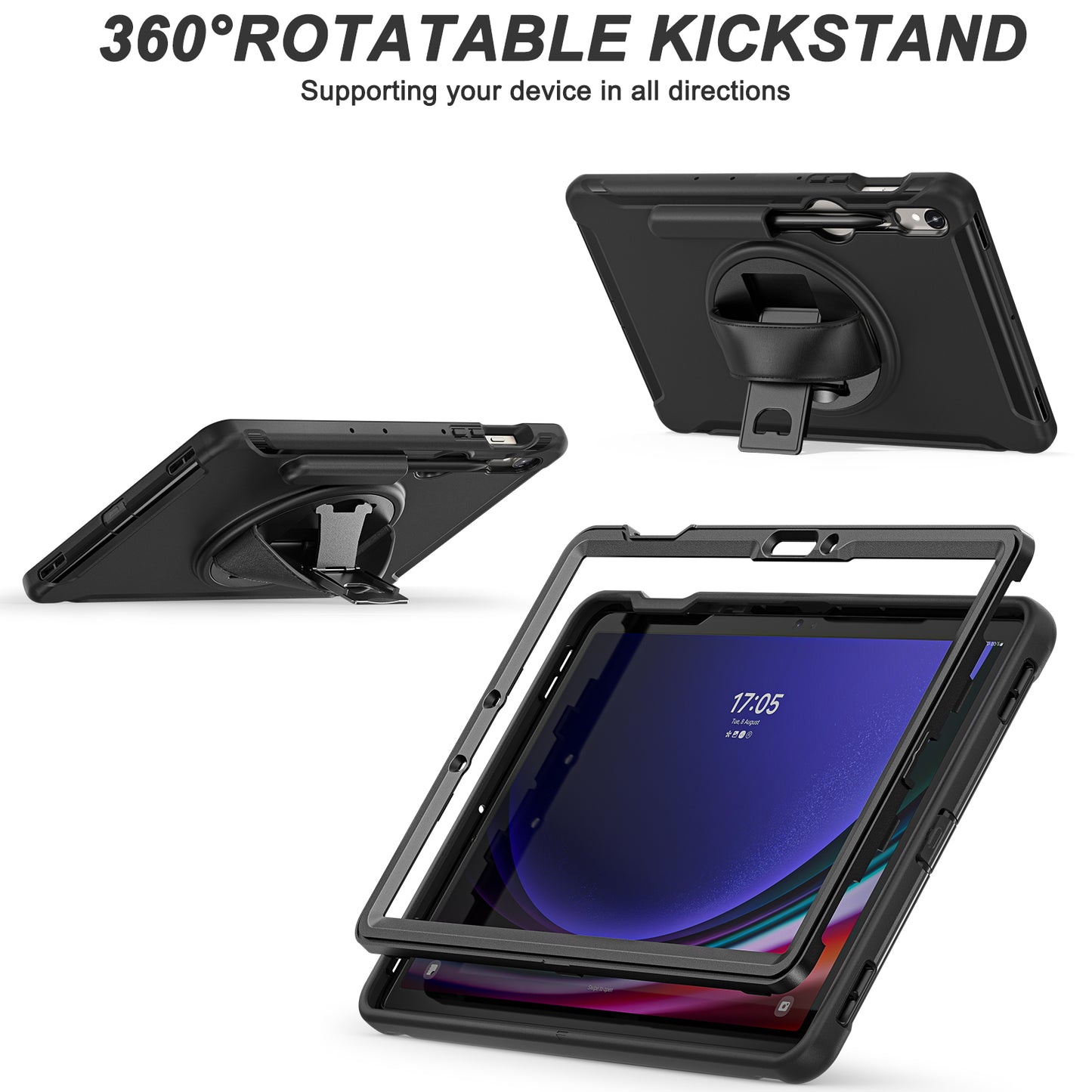 For Samsung Galaxy Tab S9 FE / S7 T870 / S8 X700 / S9 X710 Case PC+TPU Kickstand Tablet Cover with Pen Slot