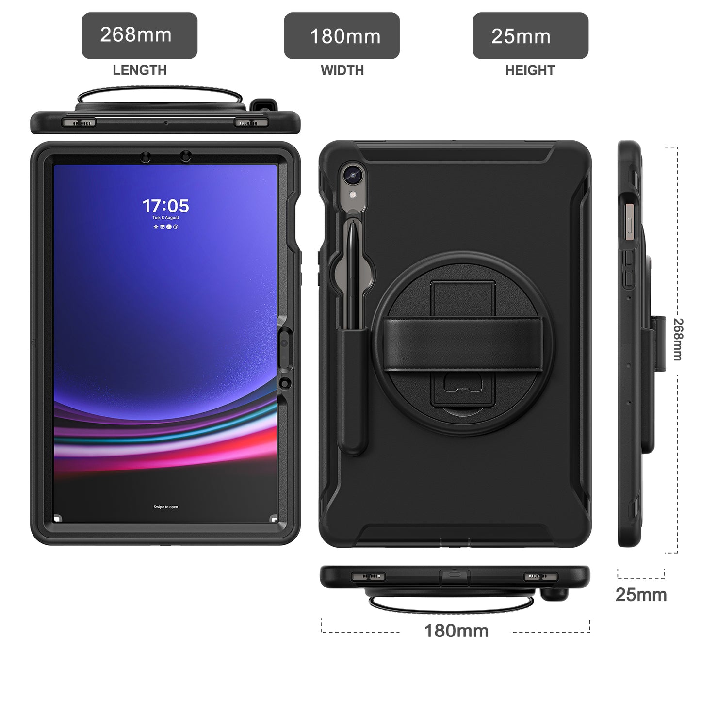 For Samsung Galaxy Tab S9 FE / S7 T870 / S8 X700 / S9 X710 Case PC+TPU Kickstand Tablet Cover with Pen Slot