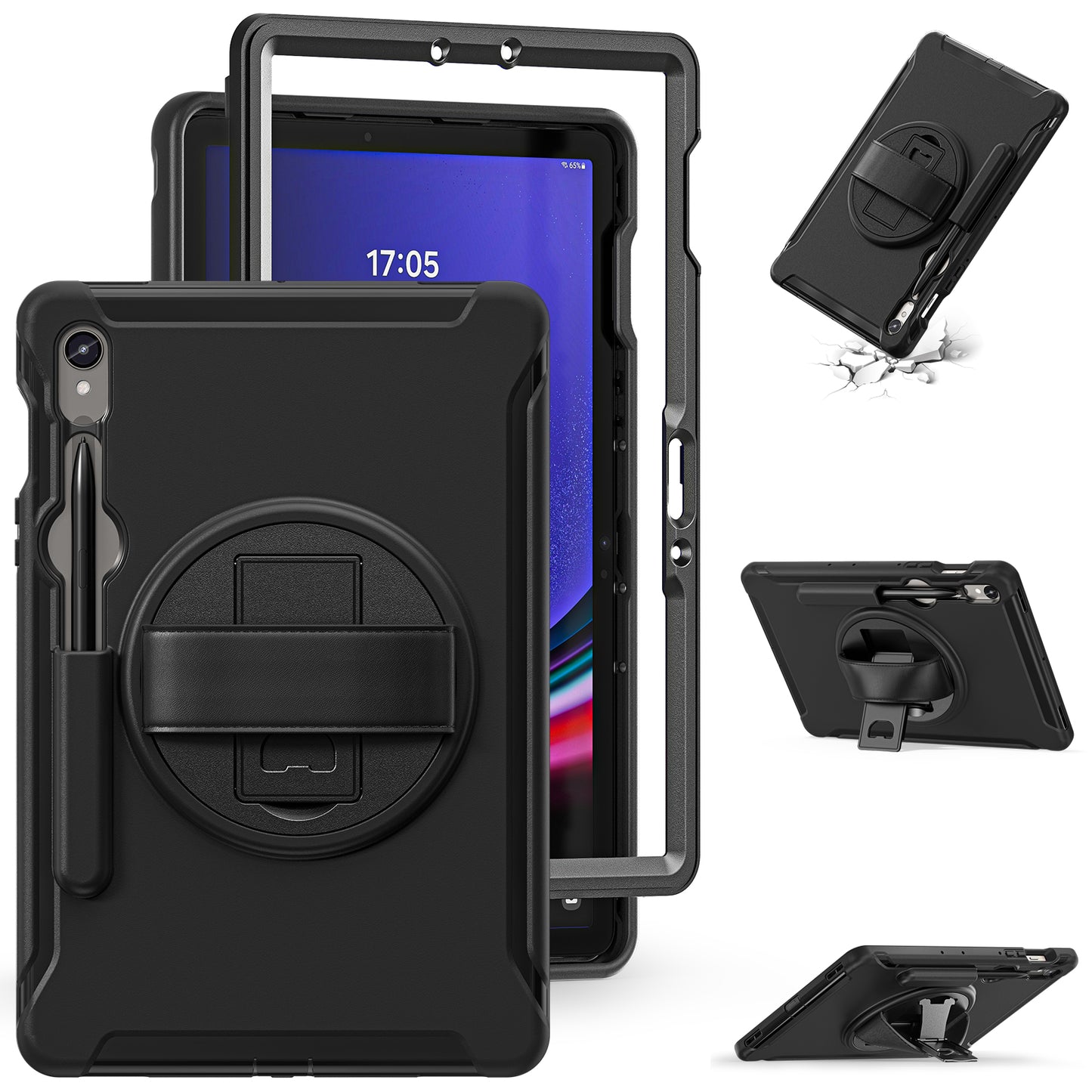 For Samsung Galaxy Tab S9 FE / S7 T870 / S8 X700 / S9 X710 Case PC+TPU Kickstand Tablet Cover with Pen Slot