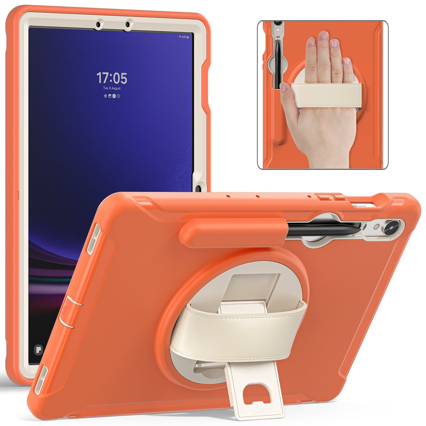 For Samsung Galaxy Tab S9 FE / S7 T870 / S8 X700 / S9 X710 Case PC+TPU Kickstand Tablet Cover with Pen Slot