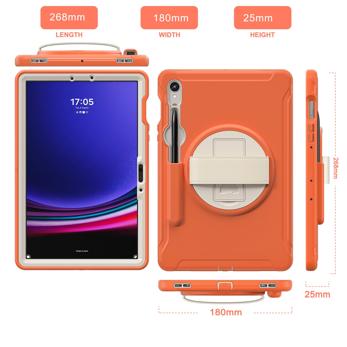 For Samsung Galaxy Tab S9 FE / S7 T870 / S8 X700 / S9 X710 Case PC+TPU Kickstand Tablet Cover with Pen Slot