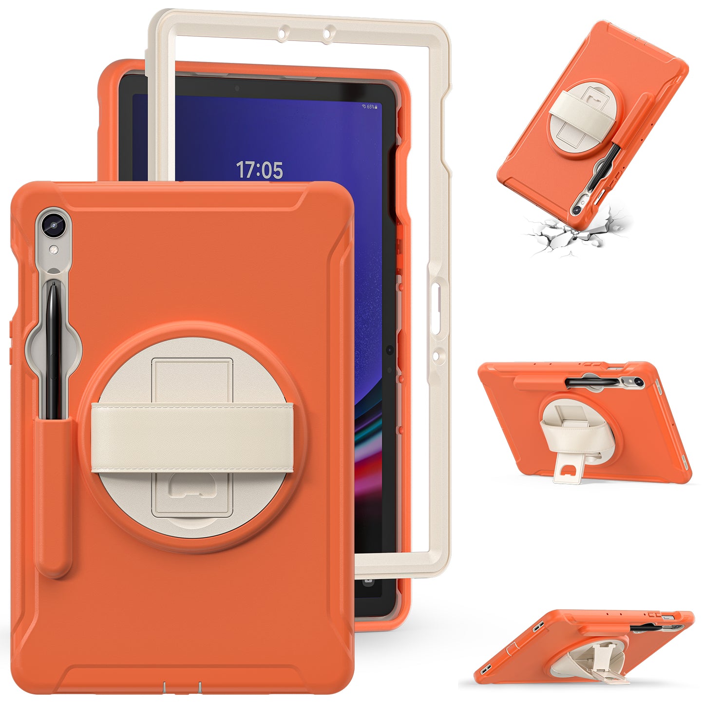 For Samsung Galaxy Tab S9 FE / S7 T870 / S8 X700 / S9 X710 Case PC+TPU Kickstand Tablet Cover with Pen Slot