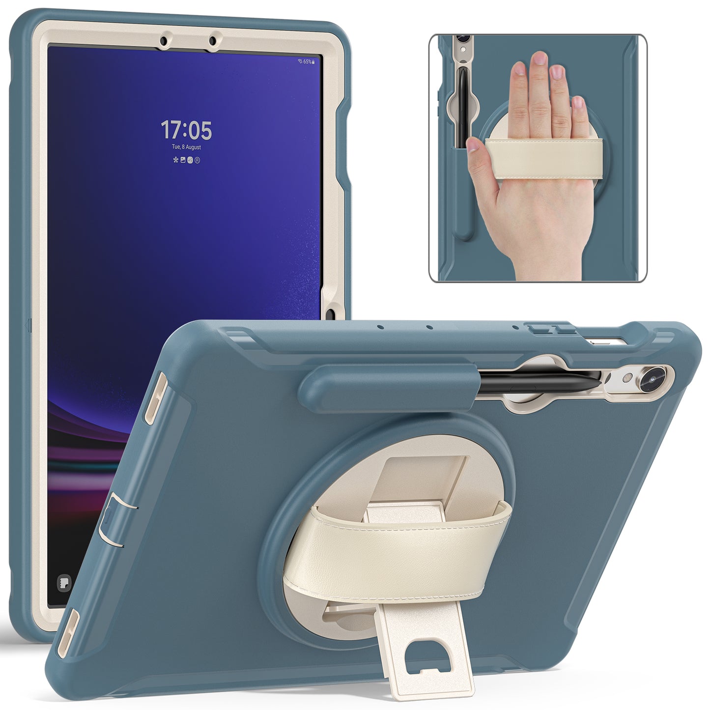 For Samsung Galaxy Tab S9 FE / S7 T870 / S8 X700 / S9 X710 Case PC+TPU Kickstand Tablet Cover with Pen Slot