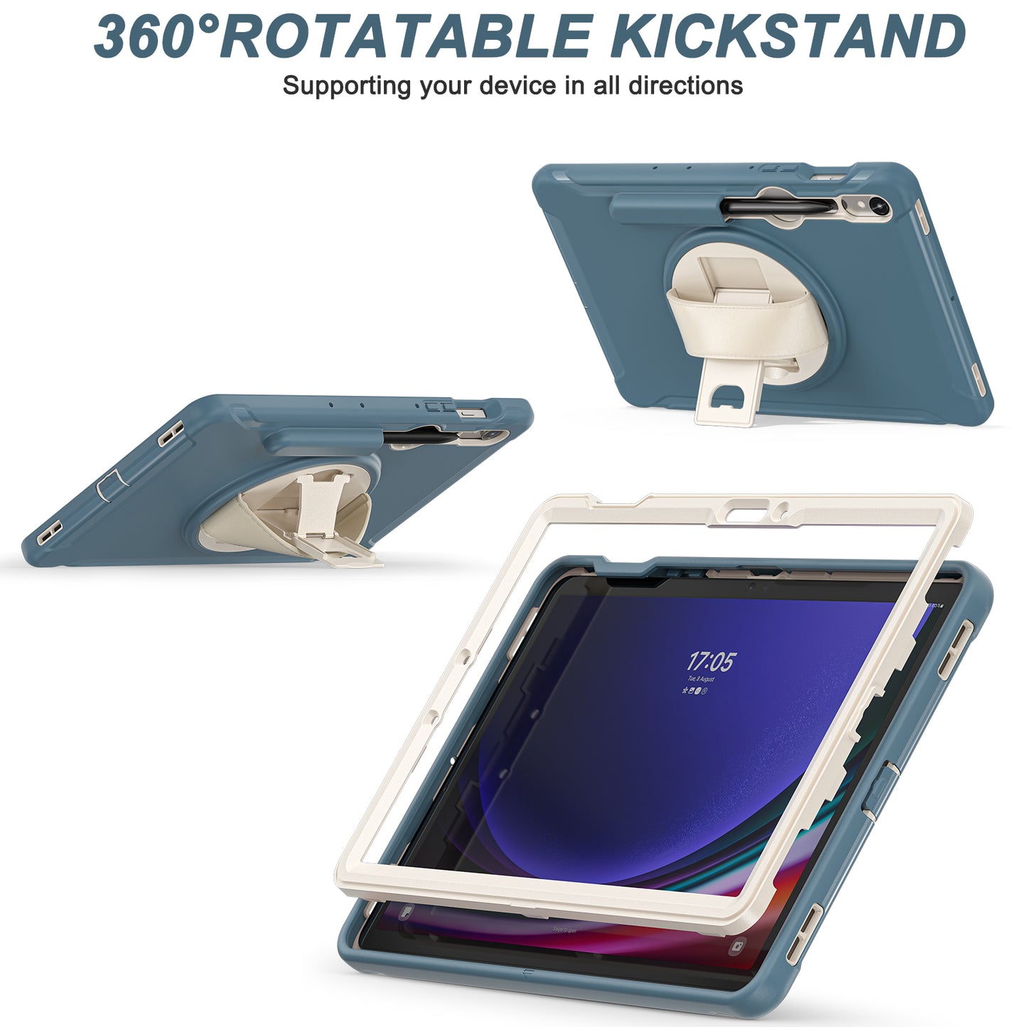 For Samsung Galaxy Tab S9 FE / S7 T870 / S8 X700 / S9 X710 Case PC+TPU Kickstand Tablet Cover with Pen Slot