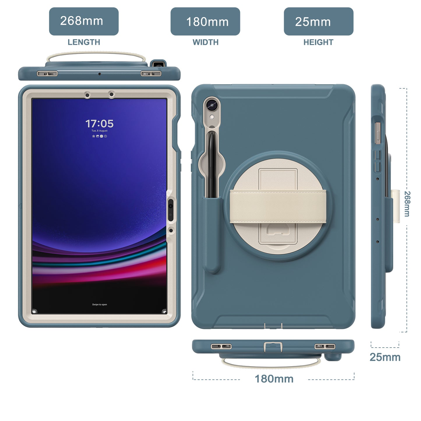 For Samsung Galaxy Tab S9 FE / S7 T870 / S8 X700 / S9 X710 Case PC+TPU Kickstand Tablet Cover with Pen Slot
