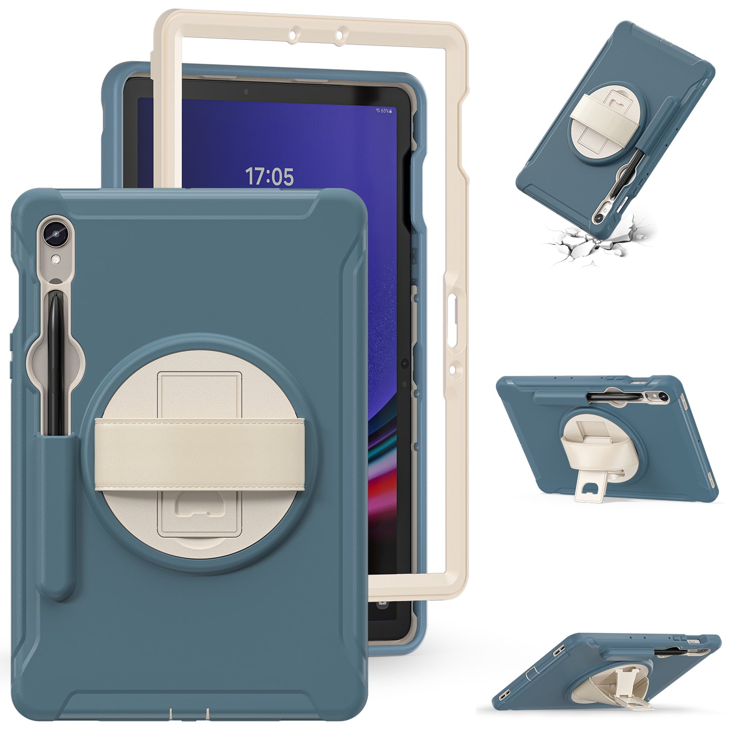 For Samsung Galaxy Tab S9 FE / S7 T870 / S8 X700 / S9 X710 Case PC+TPU Kickstand Tablet Cover with Pen Slot