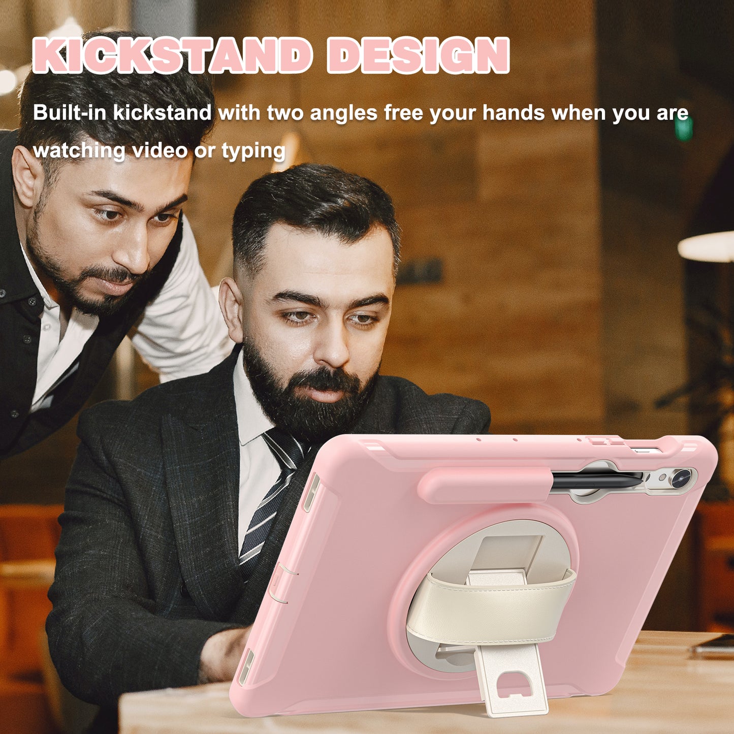 For Samsung Galaxy Tab S9 FE / S7 T870 / S8 X700 / S9 X710 Case PC+TPU Kickstand Tablet Cover with Pen Slot