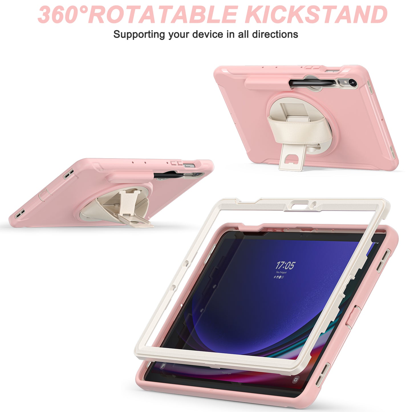 For Samsung Galaxy Tab S9 FE / S7 T870 / S8 X700 / S9 X710 Case PC+TPU Kickstand Tablet Cover with Pen Slot