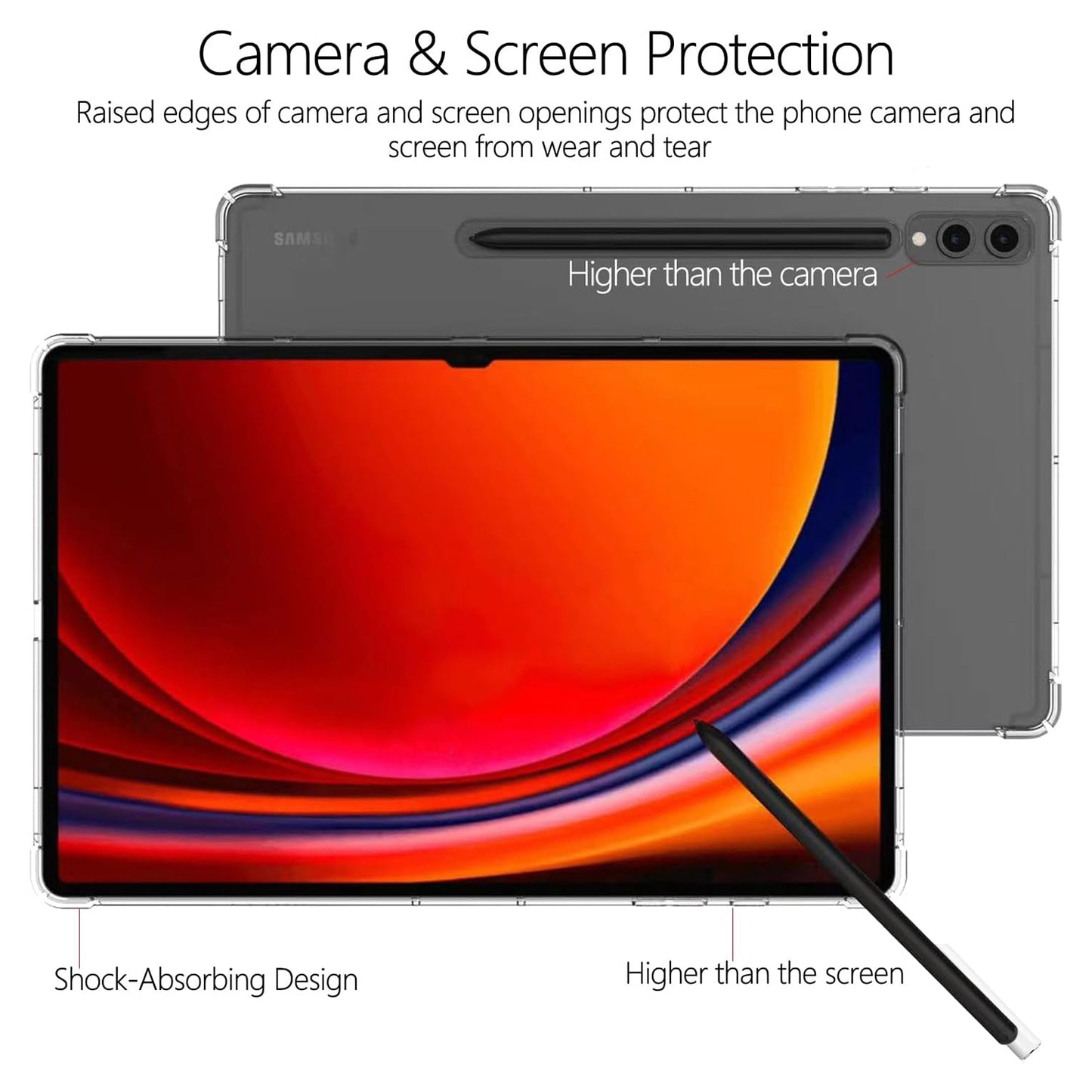 For Samsung Galaxy Tab S9 Ultra Case Drop Protection TPU Tablet Cover Transparent Shell