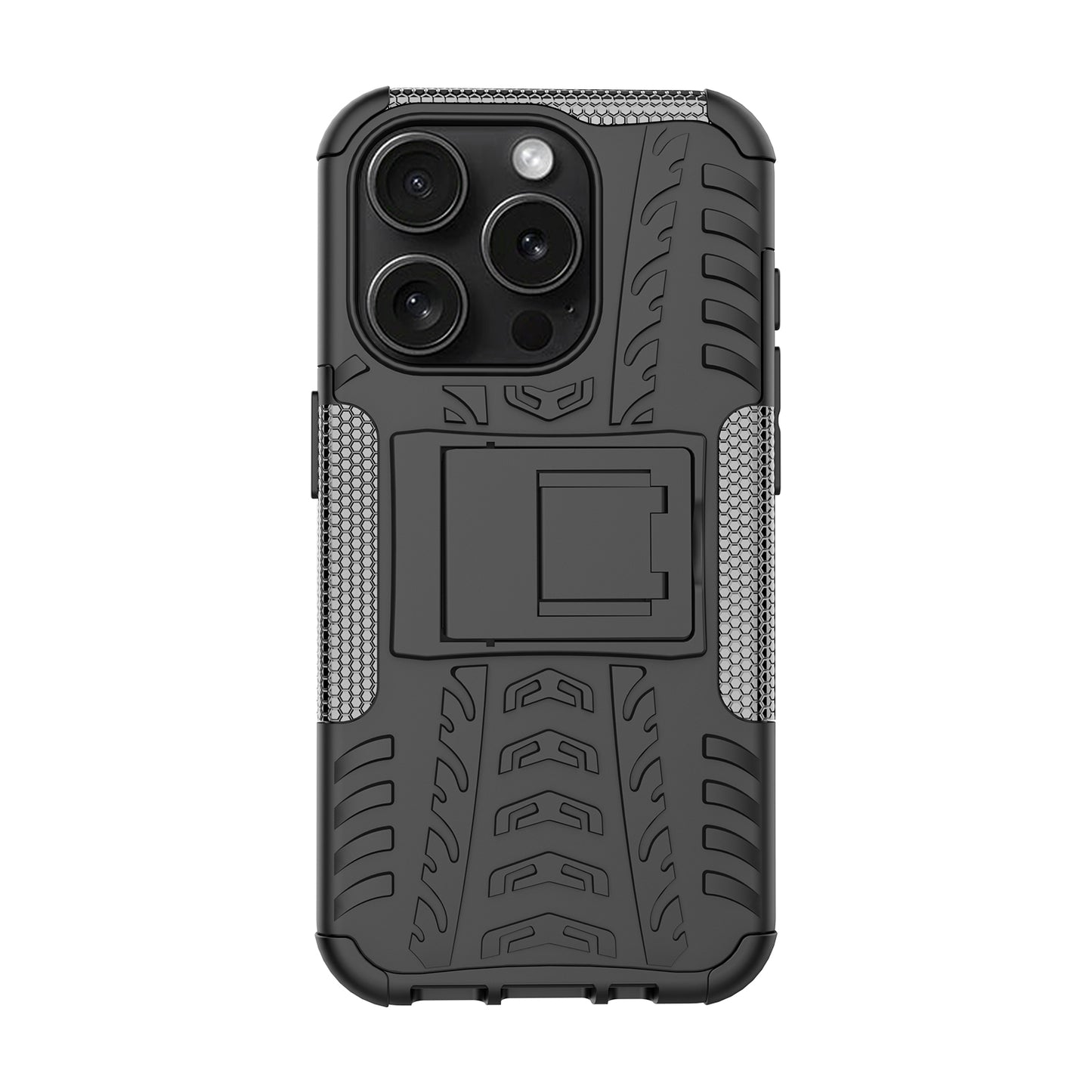 For iPhone 15 Pro PC+TPU Phone Case Tire Texture Anti-Slip Kickstand Cover