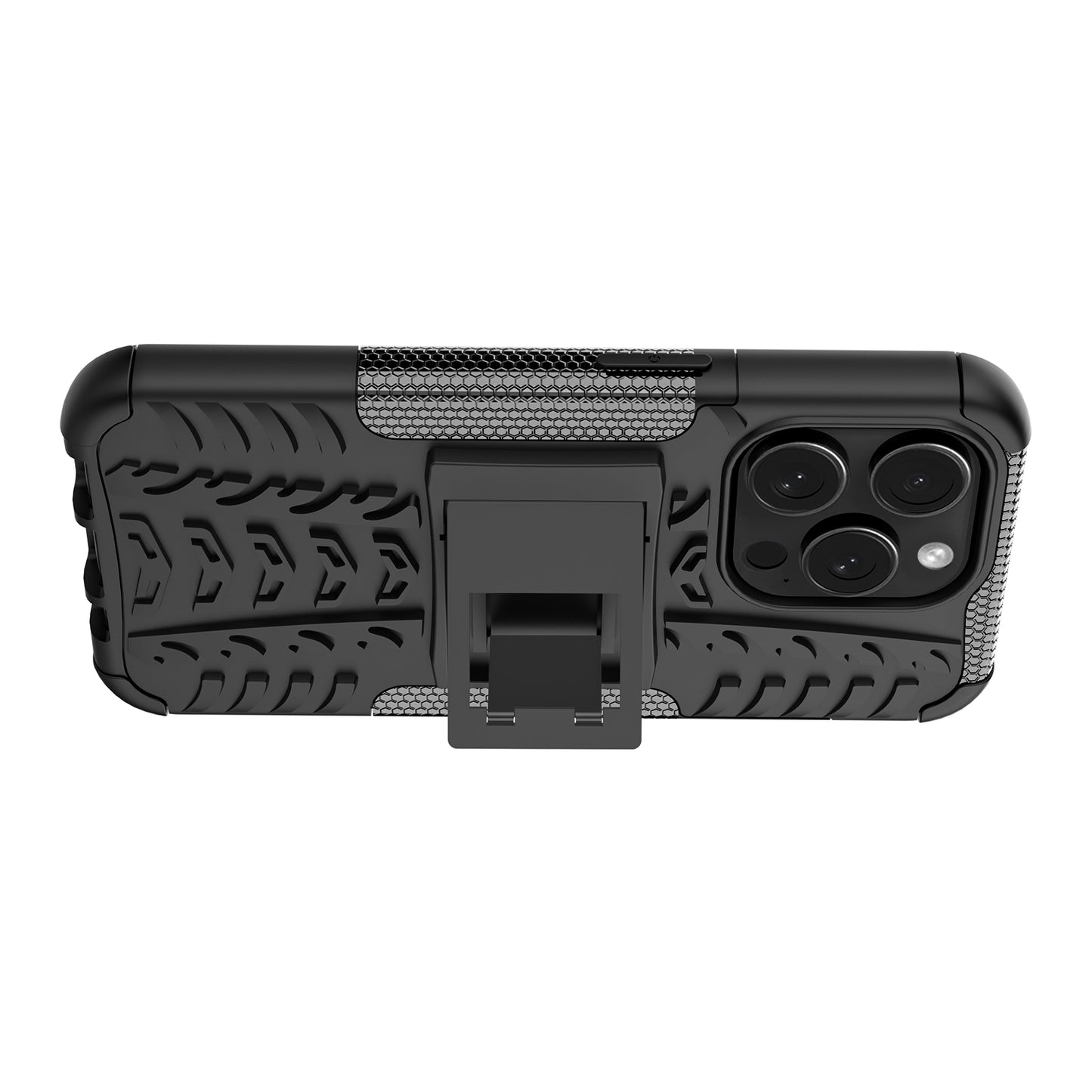 For iPhone 15 Pro PC+TPU Phone Case Tire Texture Anti-Slip Kickstand Cover