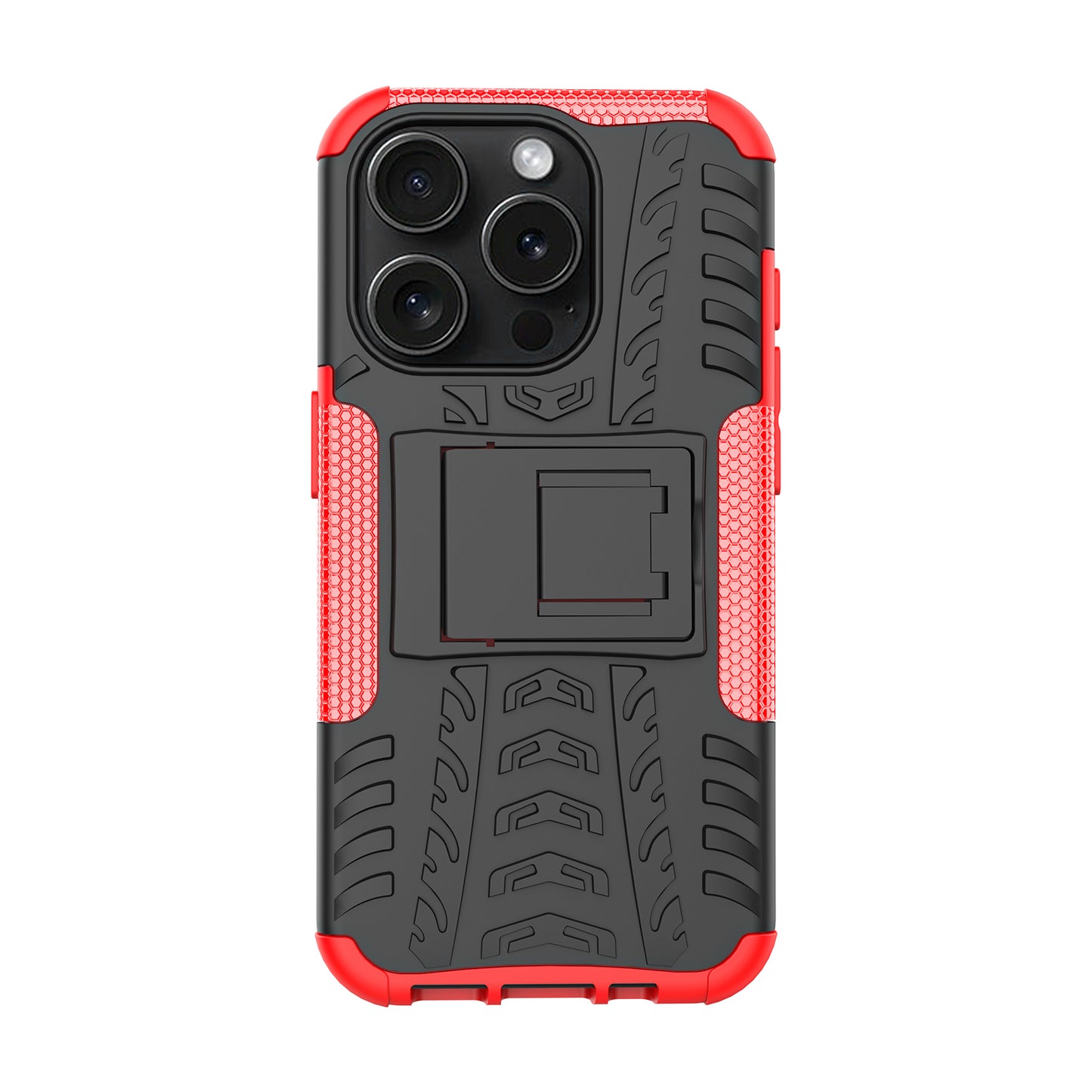 For iPhone 15 Pro PC+TPU Phone Case Tire Texture Anti-Slip Kickstand Cover