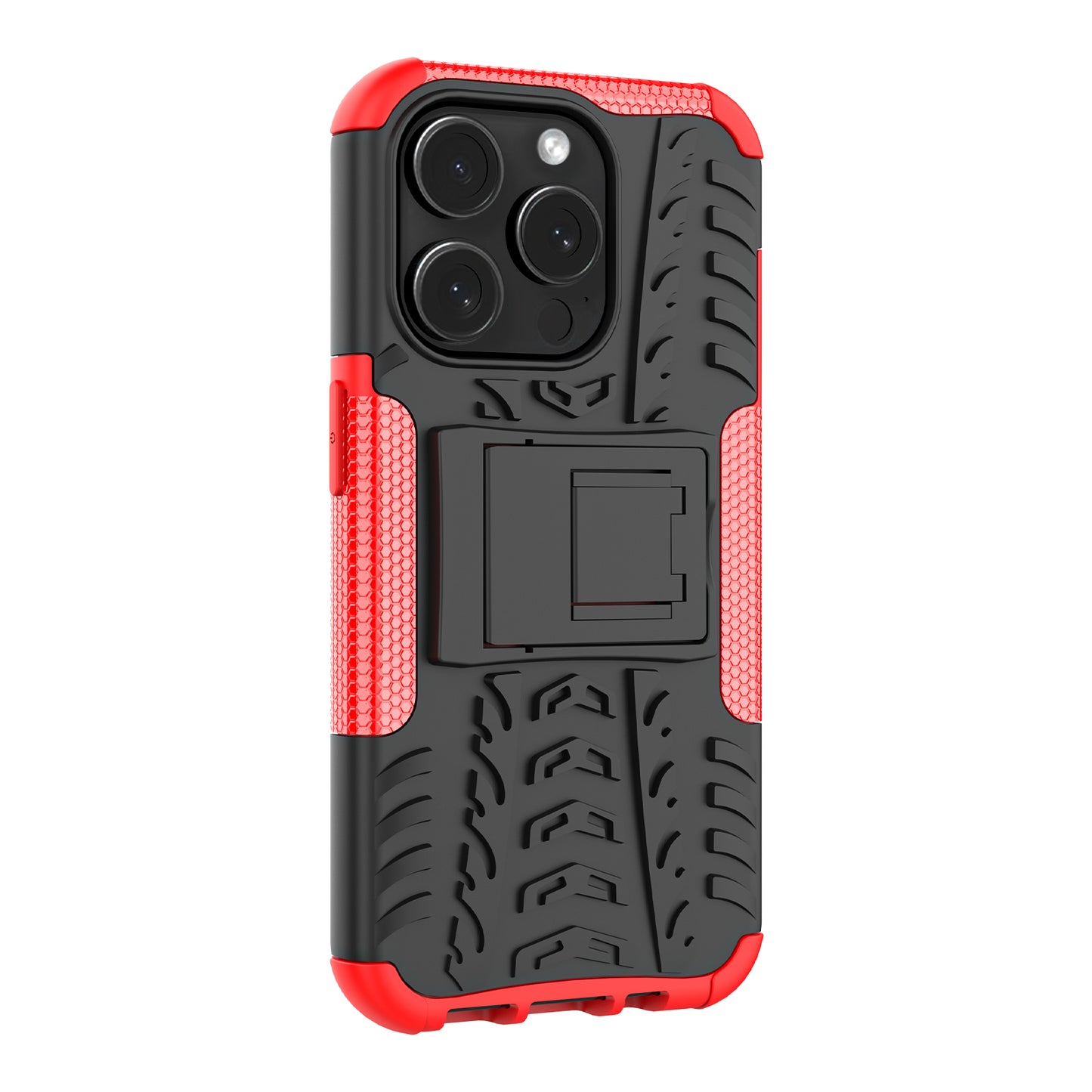 For iPhone 15 Pro PC+TPU Phone Case Tire Texture Anti-Slip Kickstand Cover