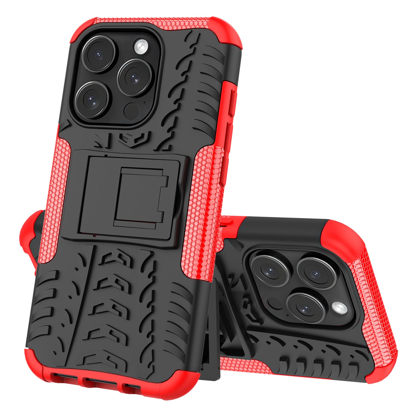 For iPhone 15 Pro PC+TPU Phone Case Tire Texture Anti-Slip Kickstand Cover