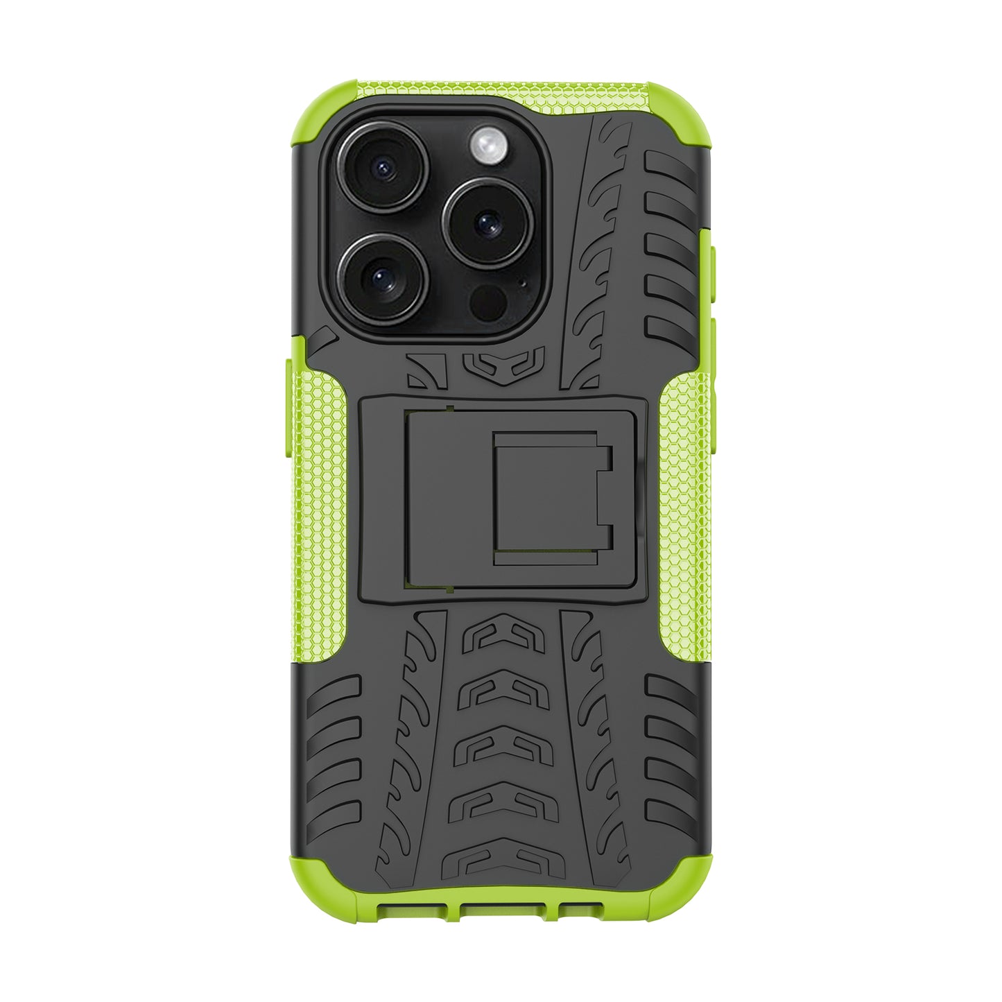 For iPhone 15 Pro PC+TPU Phone Case Tire Texture Anti-Slip Kickstand Cover