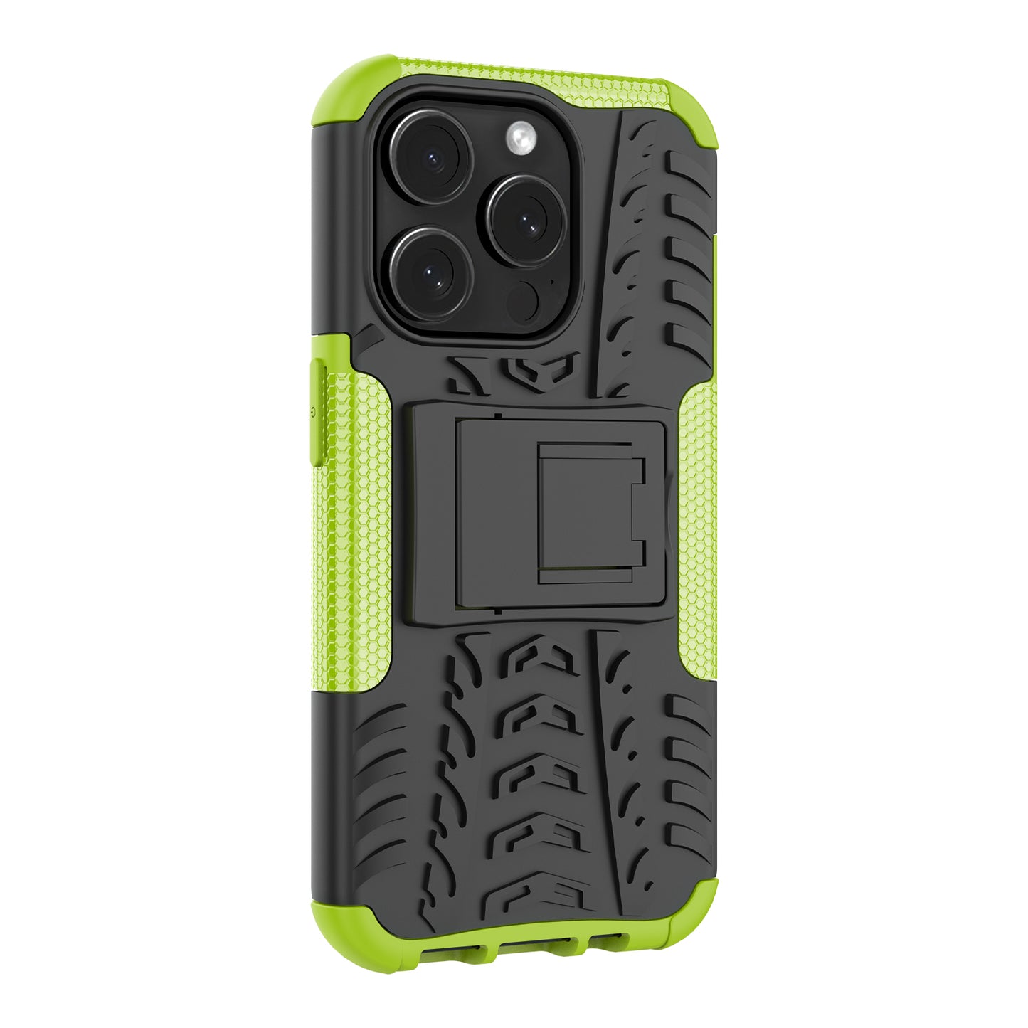 For iPhone 15 Pro PC+TPU Phone Case Tire Texture Anti-Slip Kickstand Cover