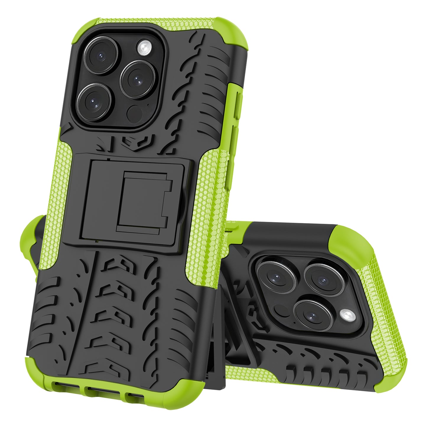 For iPhone 15 Pro PC+TPU Phone Case Tire Texture Anti-Slip Kickstand Cover