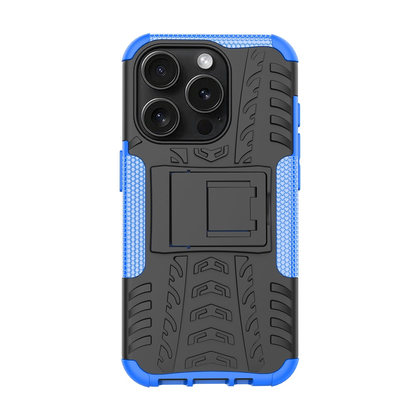 For iPhone 15 Pro PC+TPU Phone Case Tire Texture Anti-Slip Kickstand Cover
