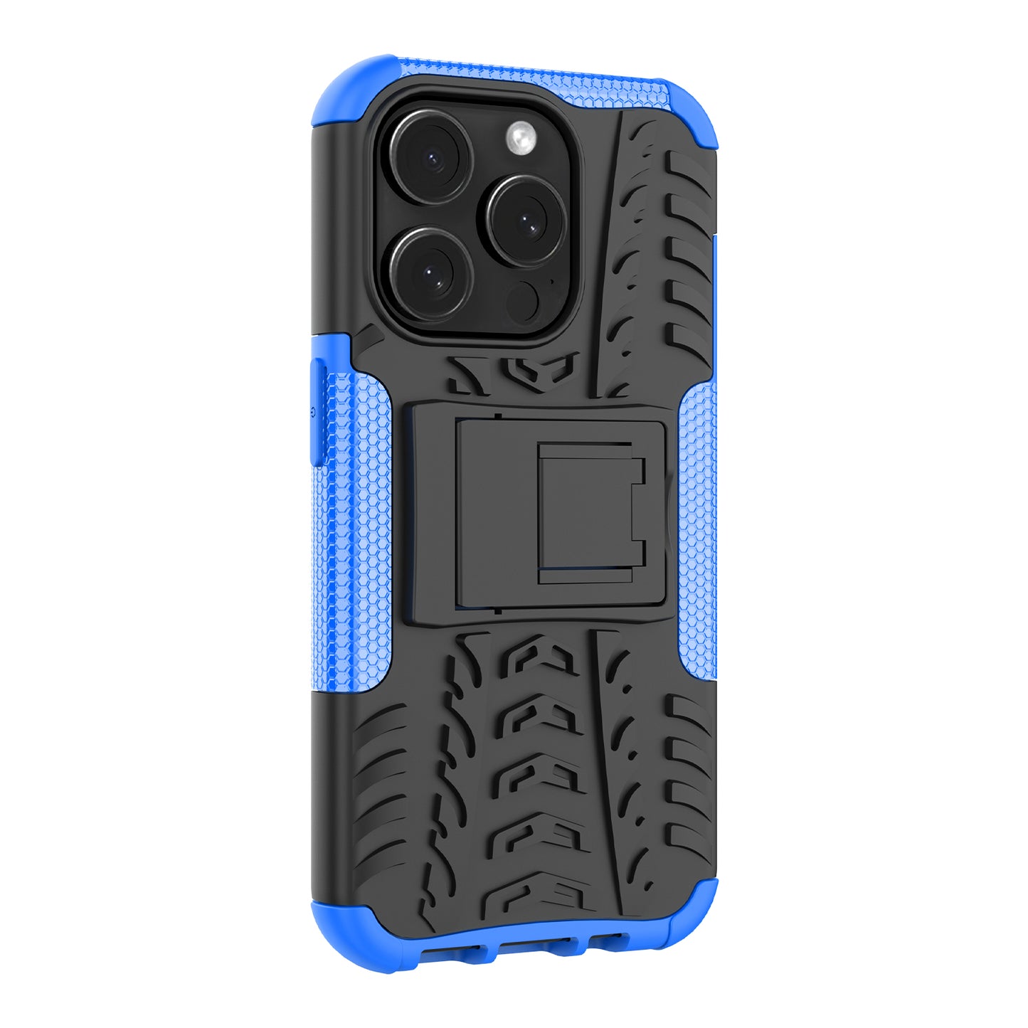 For iPhone 15 Pro PC+TPU Phone Case Tire Texture Anti-Slip Kickstand Cover