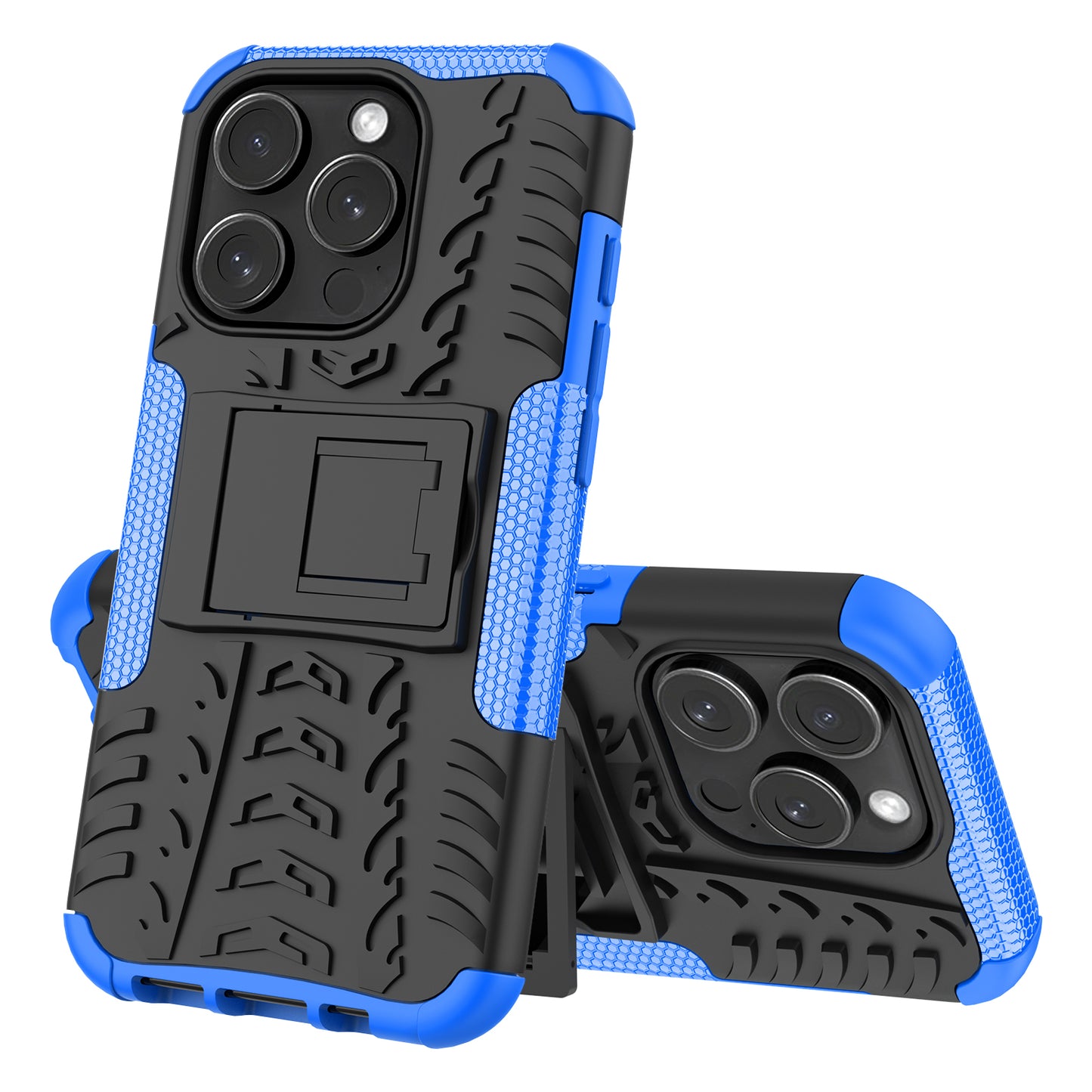 For iPhone 15 Pro PC+TPU Phone Case Tire Texture Anti-Slip Kickstand Cover