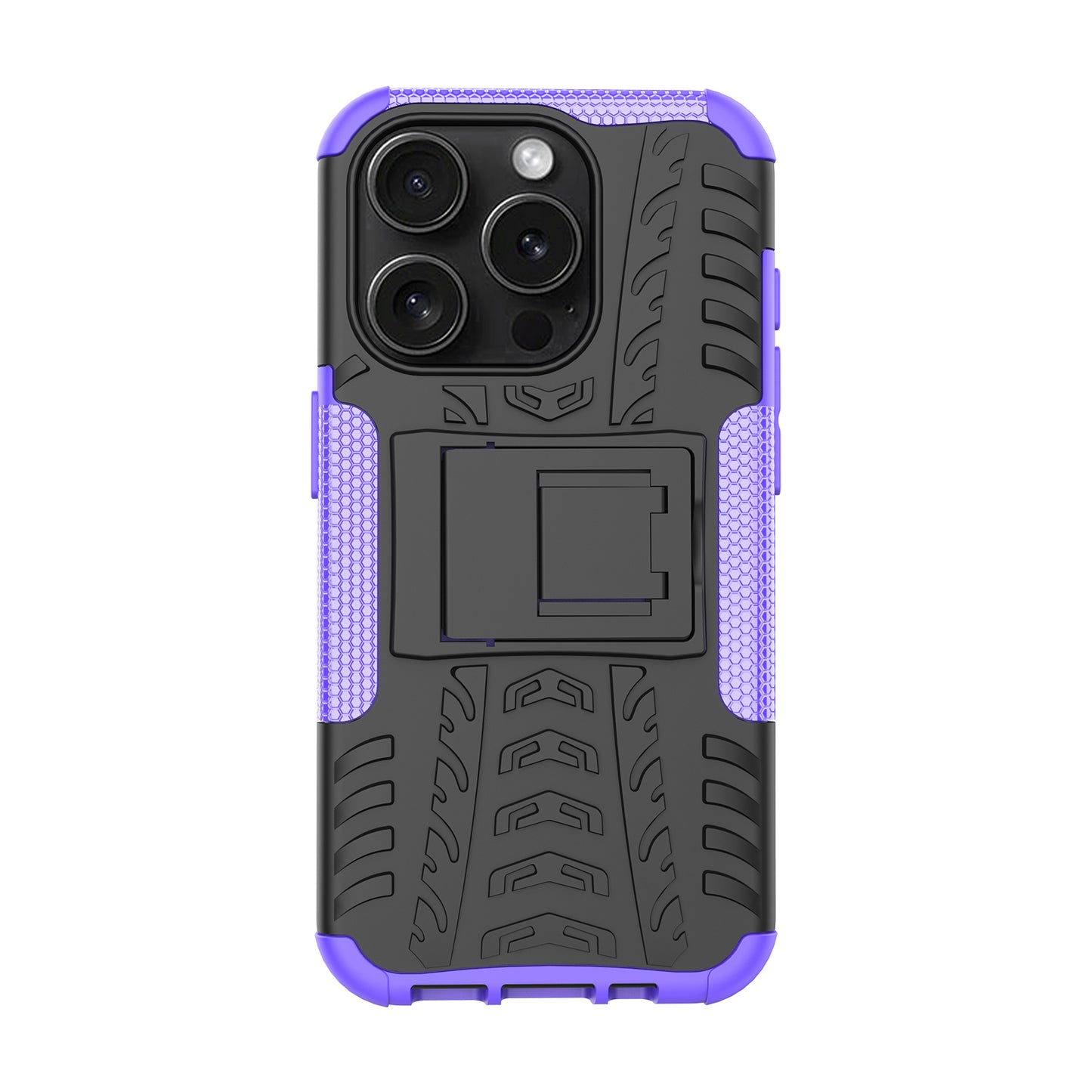For iPhone 15 Pro PC+TPU Phone Case Tire Texture Anti-Slip Kickstand Cover