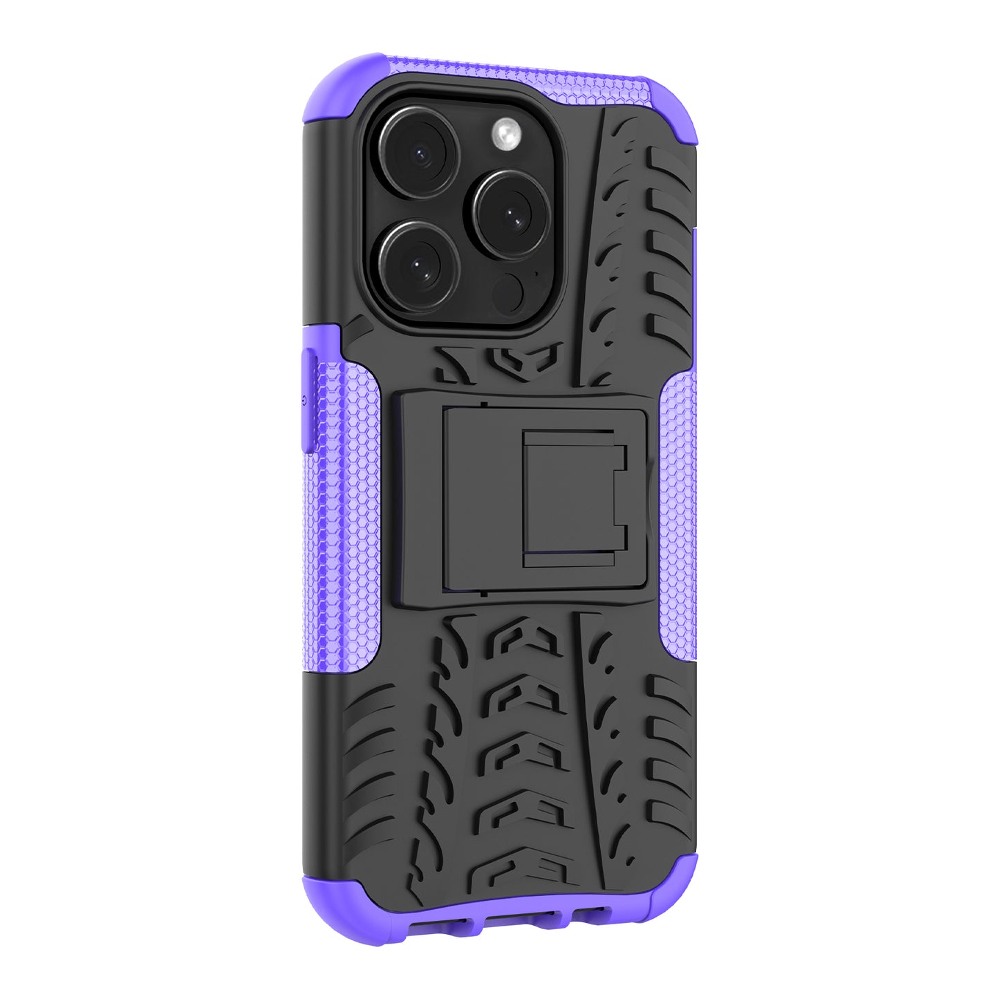 For iPhone 15 Pro PC+TPU Phone Case Tire Texture Anti-Slip Kickstand Cover