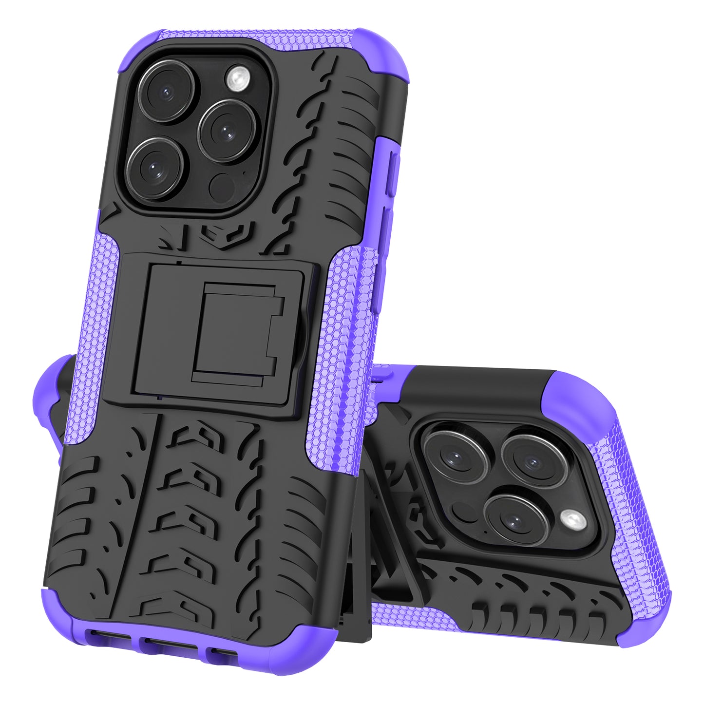 For iPhone 15 Pro PC+TPU Phone Case Tire Texture Anti-Slip Kickstand Cover