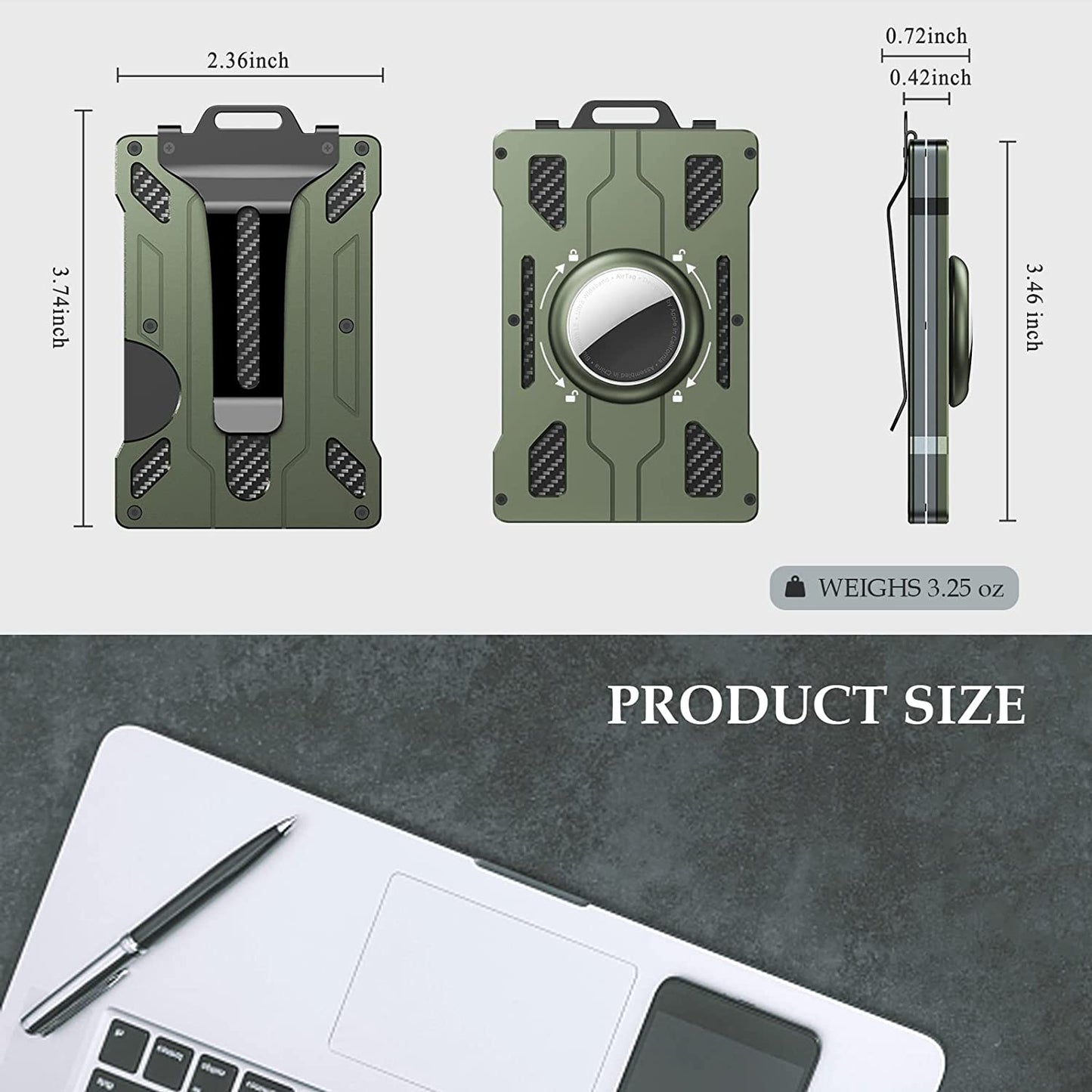 BIIGELL KB002 Multifunction Metal Card Holder for Apple AirTag, Clip-on Design Card Protection Case Card Carrying Pouch