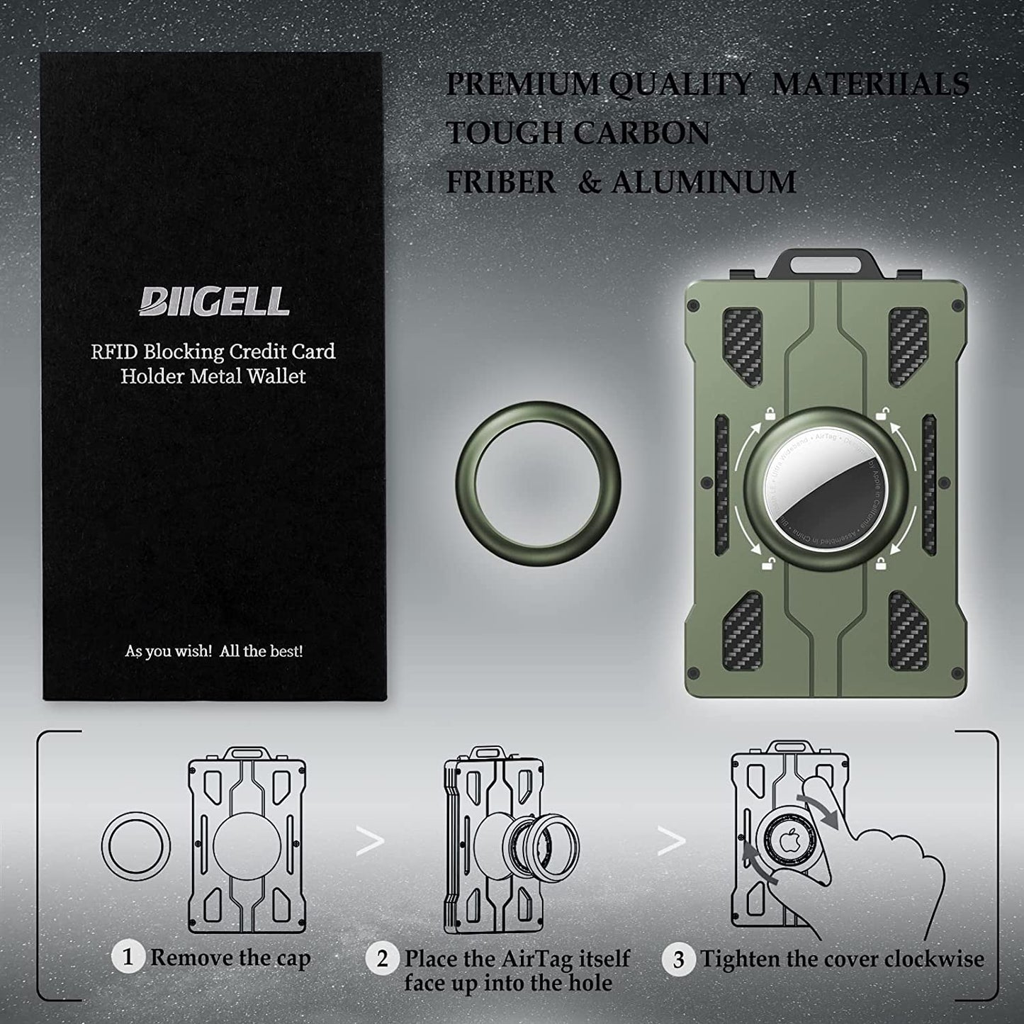 BIIGELL KB002 Multifunction Metal Card Holder for Apple AirTag, Clip-on Design Card Protection Case Card Carrying Pouch