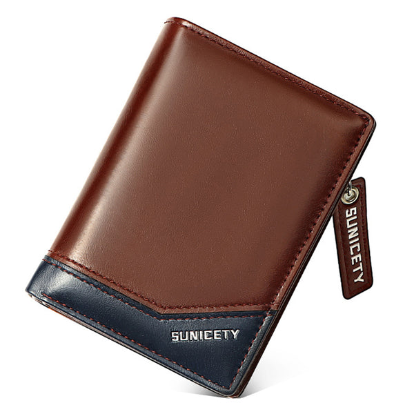 SUNICETY PU Leather Men Folding Short Wallet RFID Blocking Cards Cash Holder Bag with Zipper Pocket