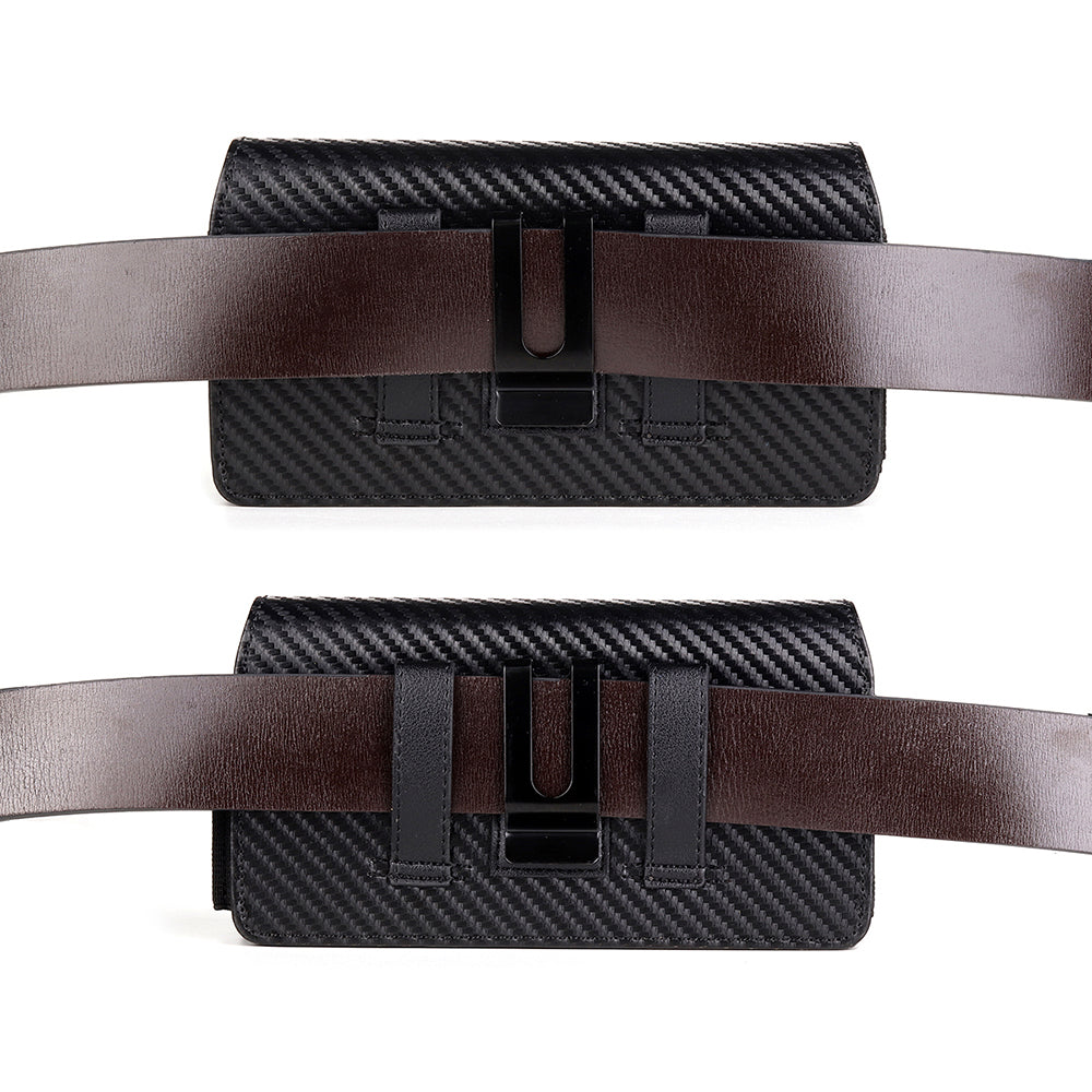 17.2 x 9.5 x 4cm Dual Smartphone Belt Pouch Horizontal Cell Phones PU Leather Waist Phone Bag