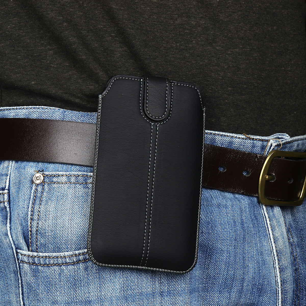 18.5 x 10.8cm Vertical Phone Belt Bag for 7.0 inch Mobile Phones Waist Pouch Universal PU Leather Phone Holder