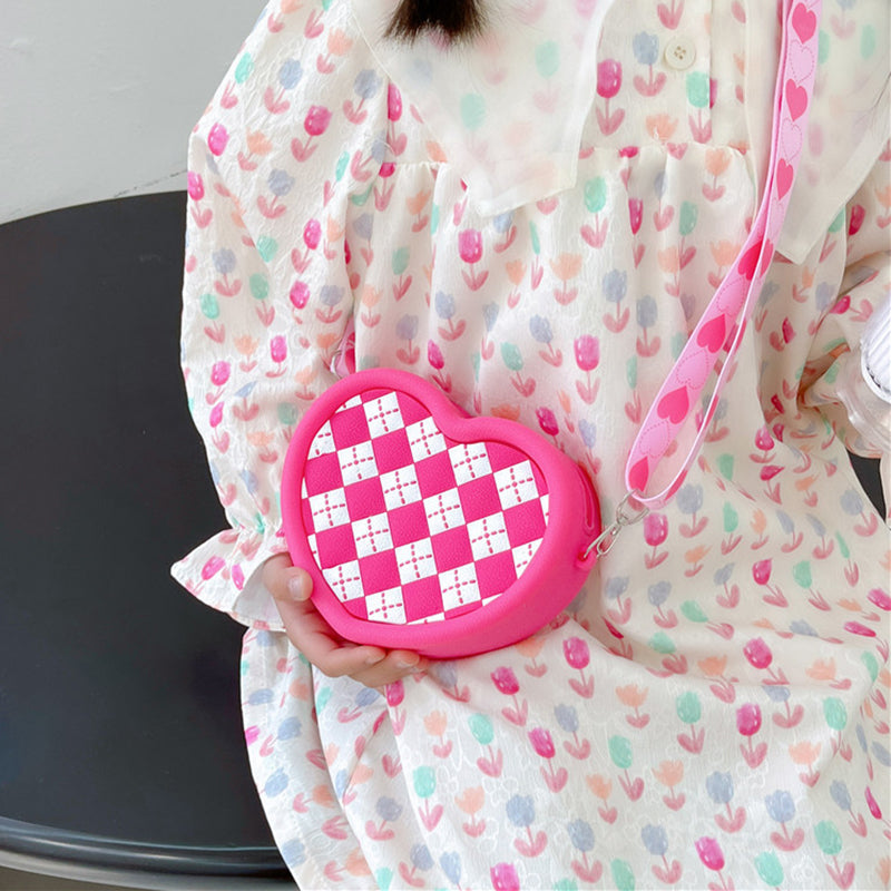 Women Cute Heart Shape Small Shoulder Bag Silicone Crossbody Bag Birthday Gift