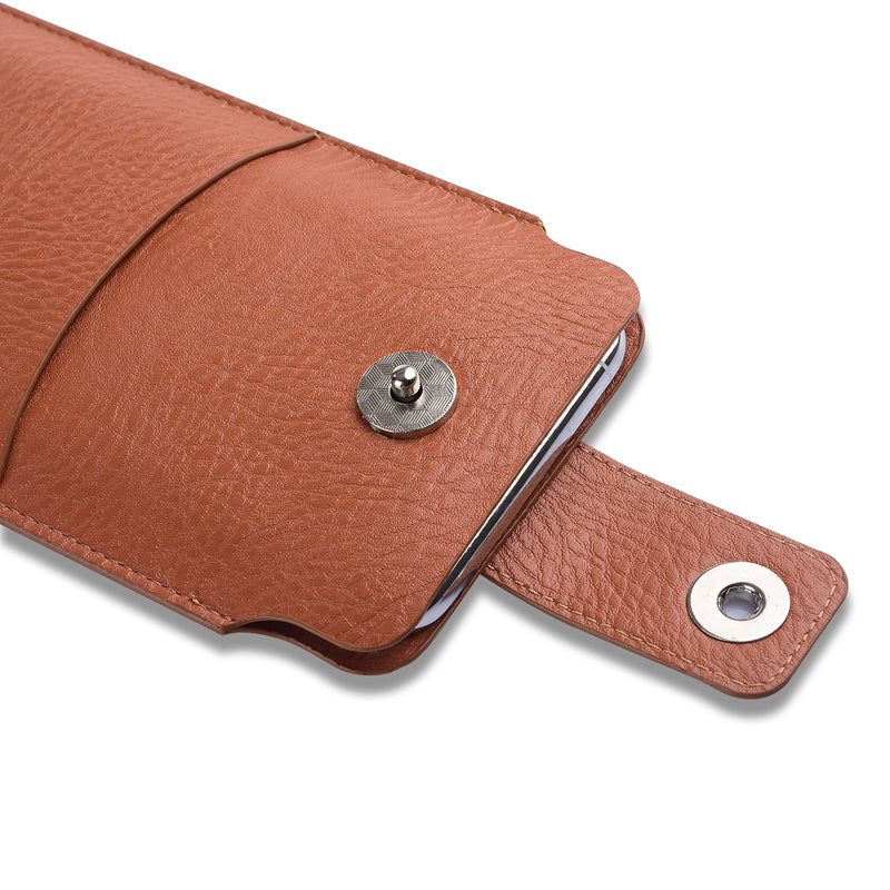 Slim PU Leather Belt Phone Bag for Mobile Phones Magnetic Closure Waist Pouch