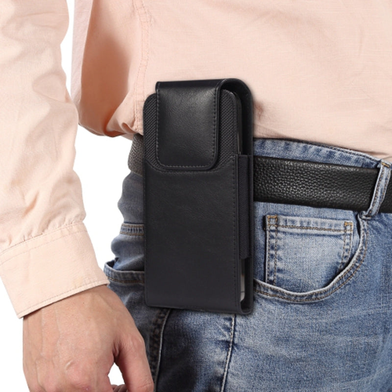 Pouch Cover for 6.7-6.9 Phones Vertical Phone Belt Holster Crazy Horse Texture Leather + Oxford Cloth Waist Pouch