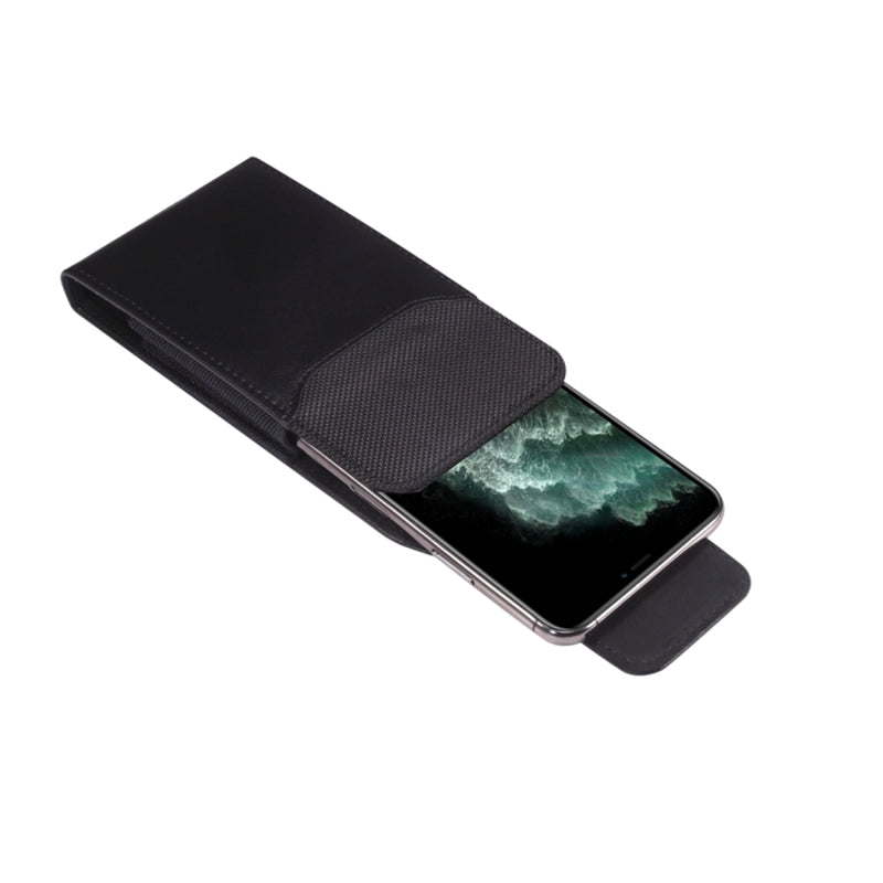 Pouch Cover for 6.7-6.9 Phones Vertical Phone Belt Holster Crazy Horse Texture Leather + Oxford Cloth Waist Pouch