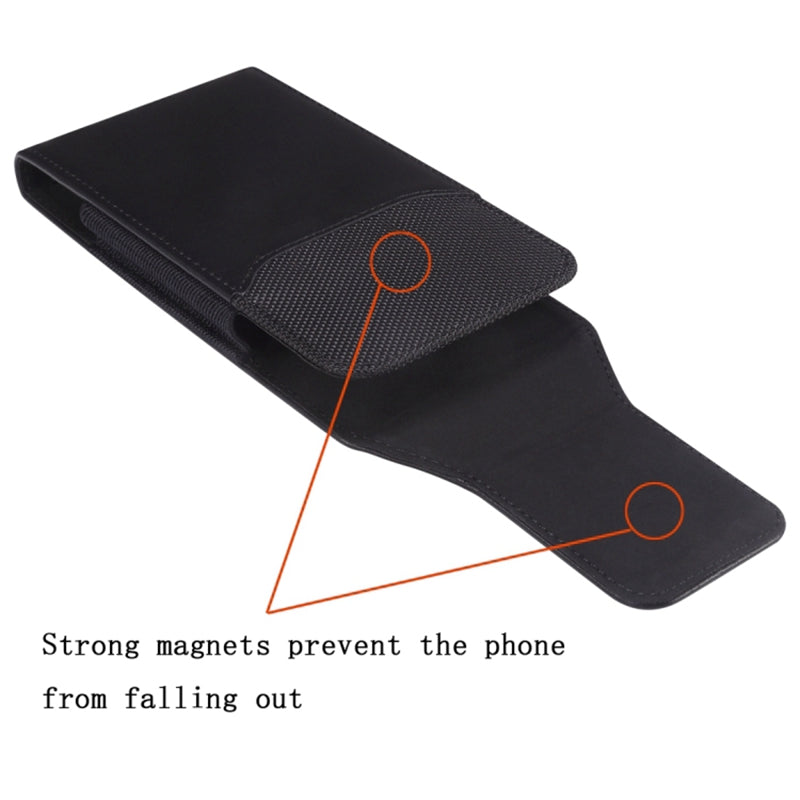 Pouch Cover for 6.7-6.9 Phones Vertical Phone Belt Holster Crazy Horse Texture Leather + Oxford Cloth Waist Pouch