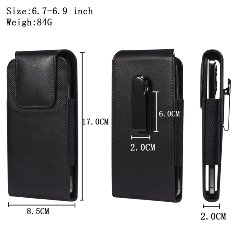 Pouch Cover for 6.7-6.9 Phones Vertical Phone Belt Holster Crazy Horse Texture Leather + Oxford Cloth Waist Pouch