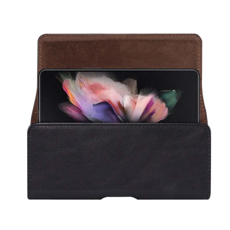 PU Leather Horizontal Holster for Universal Folding Phones, 16.8 x 8 x 2.5 Waist Belt Bag Carrying Phone Pouch