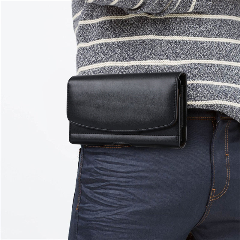 Card Slots Cell Phone Belt Bag Anti-Drop PU Leather Waist Phone Pouch with Magnetic Closure