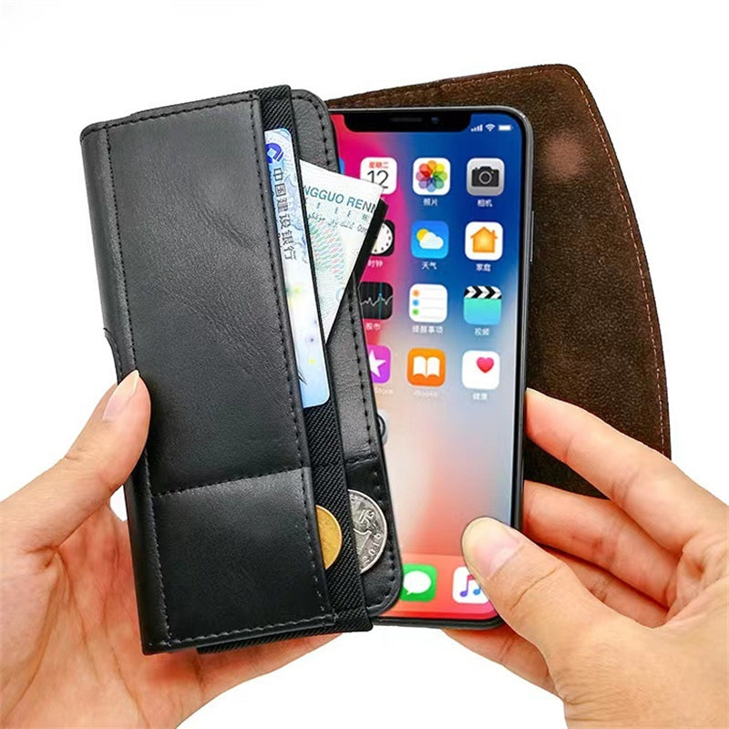 Card Slots Cell Phone Belt Bag Anti-Drop PU Leather Waist Phone Pouch with Magnetic Closure